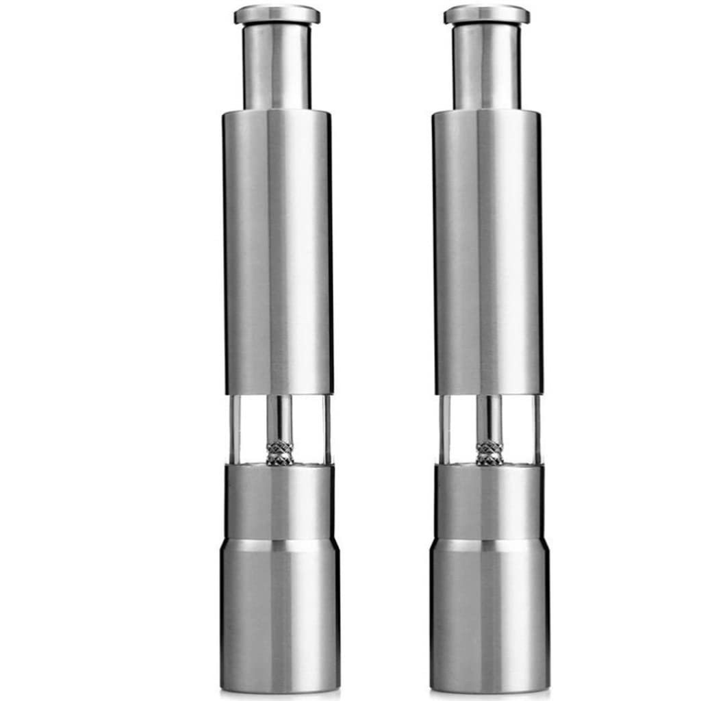 Premium Stainless Steel Manual Salt and Pepper Grinder Set - Thumb Push Mill with Metal Holder - Adjustable Coarseness for Fresh Spices - Ideal for Kitchen, Dining Table & Outdoor Cooking (Color: A)