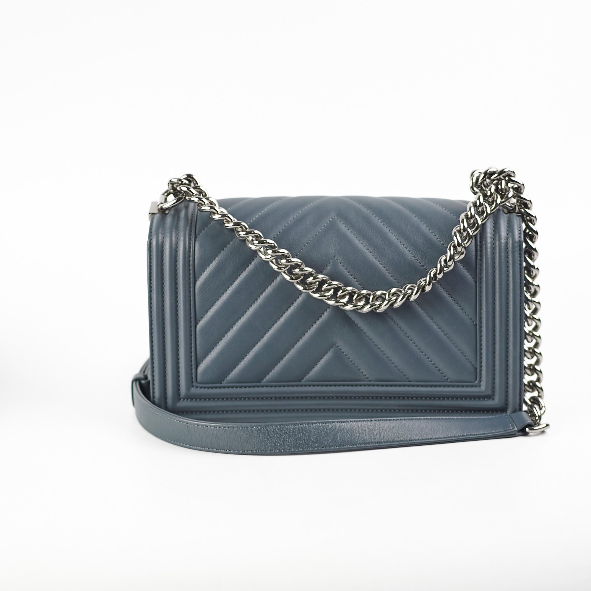 Chanel Old Medium Chevron Boy Bag in Grey - Luxury Designer Handbag for Women, Perfect for Parties & Evening Events
