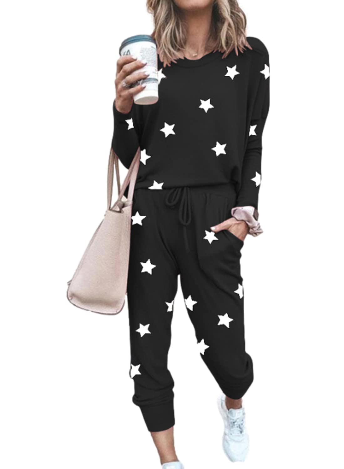 ReachMe Women's Casual 2-Piece Outfit Set - Drawstring Jogger Sweatpants & Long Sleeve Top - Lightweight Lounge Wear for Home, Yoga & Running - Comfortable Tracksuit for Women