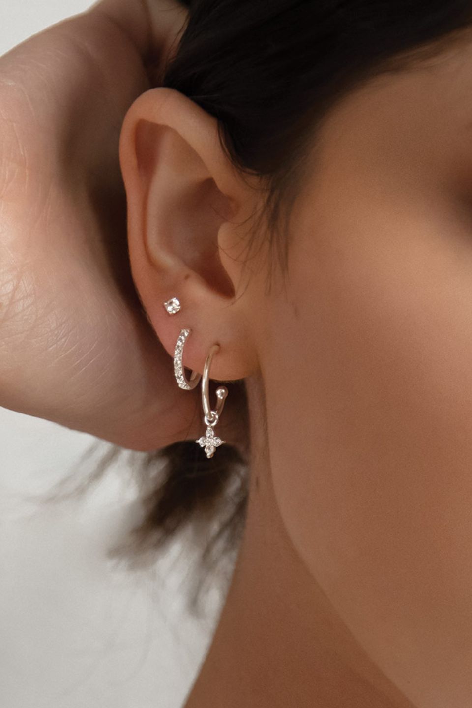 Clover Diamante Sterling Silver Hoop Earrings for Women - Elegant 925 Silver Jewelry for Everyday Wear, Parties & Gifts