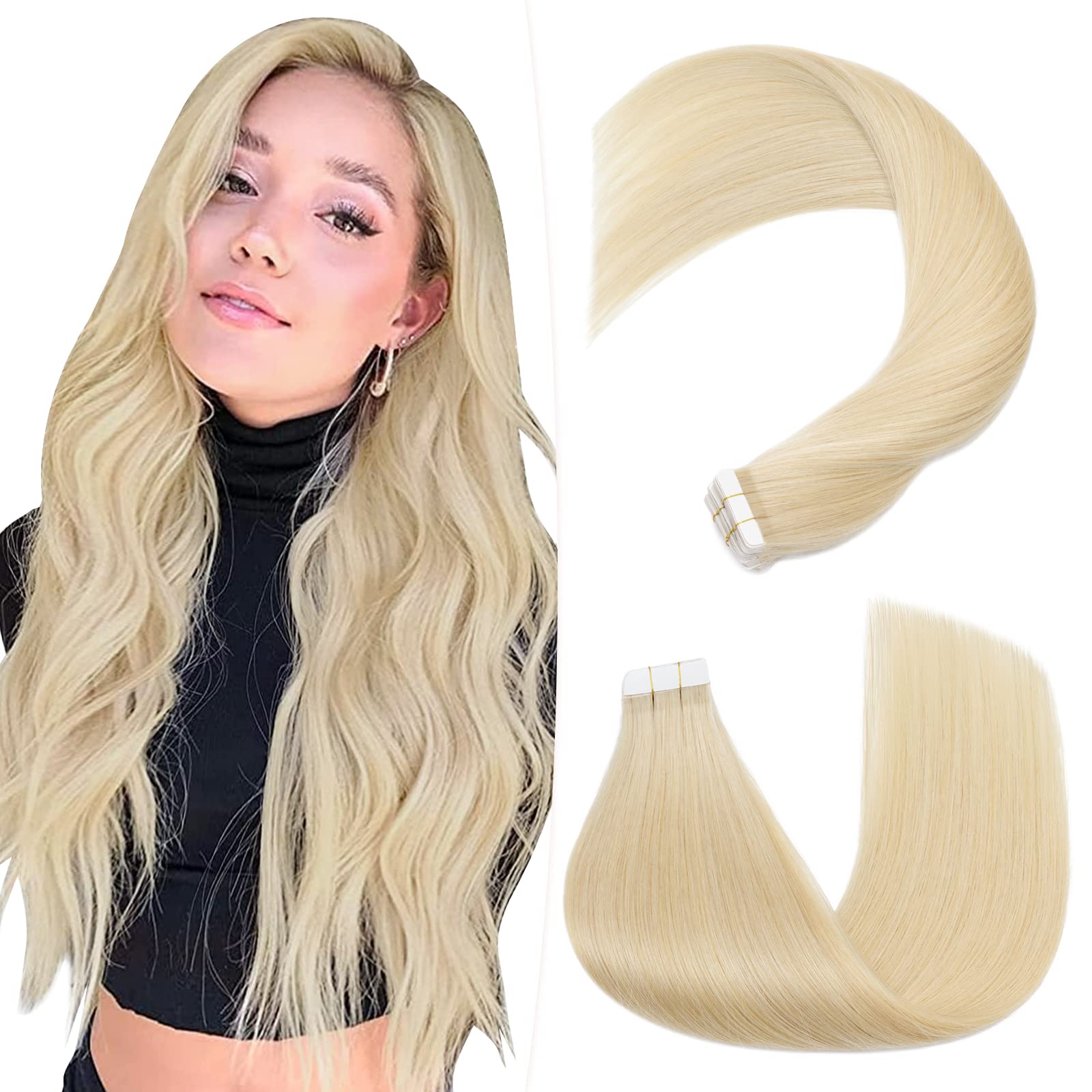 Premium Tape In Hair Extensions 14 Inch 40g 20pcs - 100% Human Remy Hair #613 Bleach Blonde - Seamless Adhesive Skin Weft for Natural Look - Perfect for Daily Wear, Special Occasions & Volume Boosting