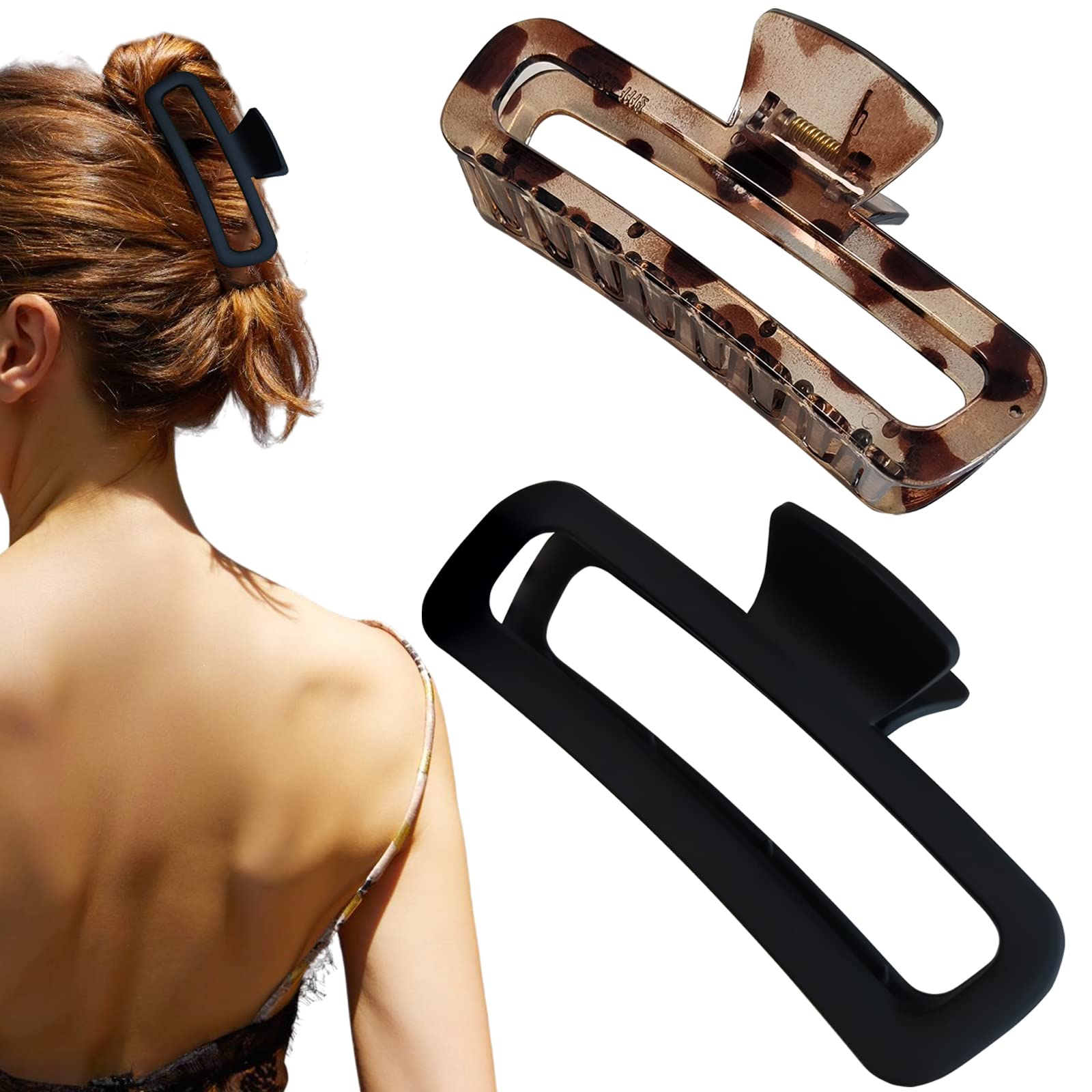 5 Inch Unbreakable Hair Claw Clips for Women - 2 Pack Square Rectangle Hair Clamps in Neutral Colors for Thick, Curly & Long Hair | Perfect for Work, Gym & Everyday Styling