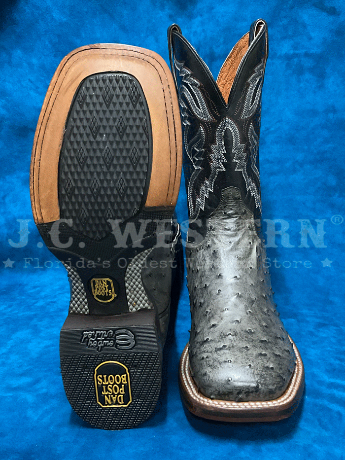 Dan Post DP5013 Men's ALAMOSA Square Toe Cowboy Boots - Genuine Ostrich Leather, Grey - Perfect for Western Wear, Rodeo & Country Fashion