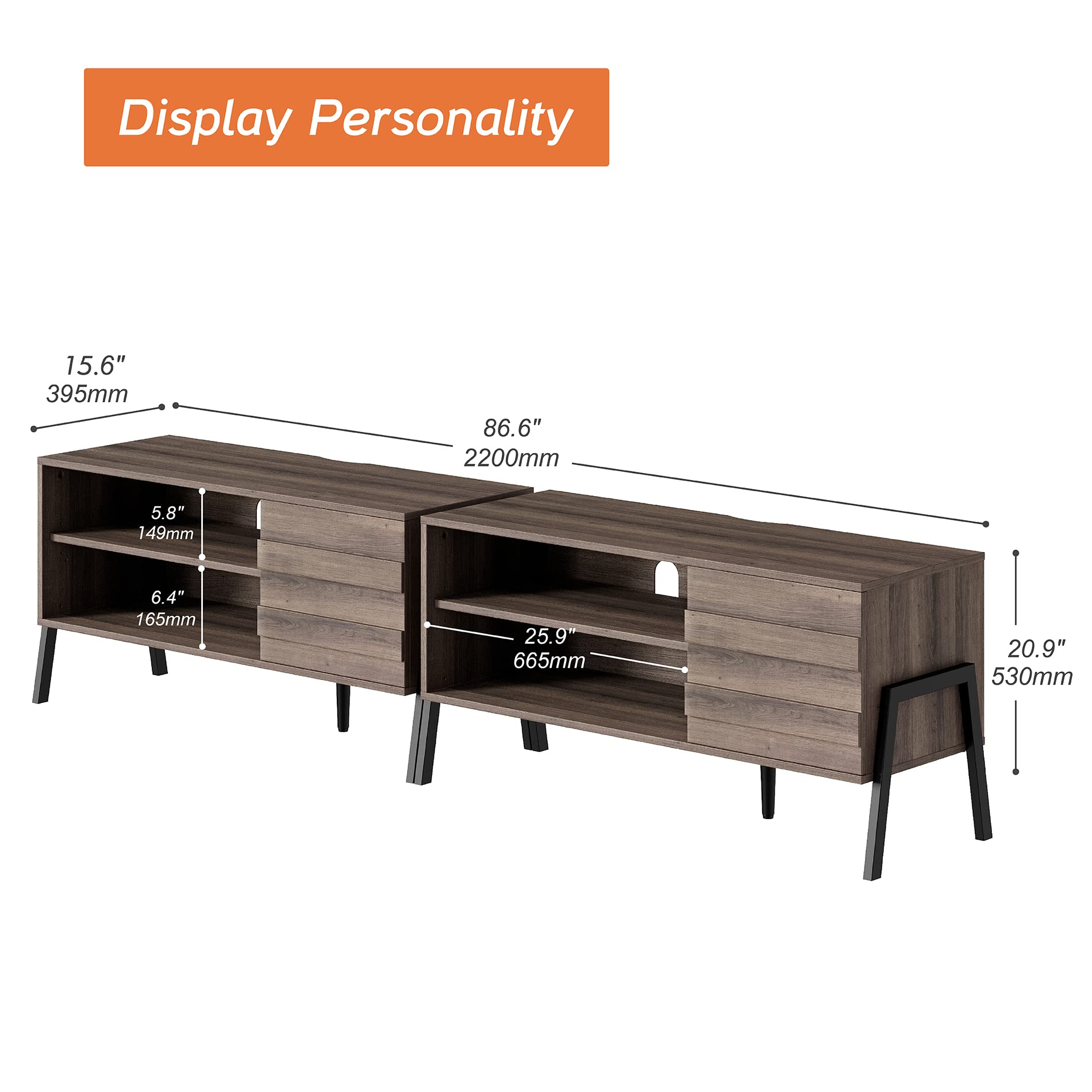 Mid Century Modern TV Stand for 85 Inch TV with Warm White LED Lights - Large Entertainment Center with Storage Cabinet & Metal Legs for 80-90 Inch TVs - Espresso TV Console Table for Living Room & Bedroom - Perfect for Home Theater Setup & Stylish Home Decor