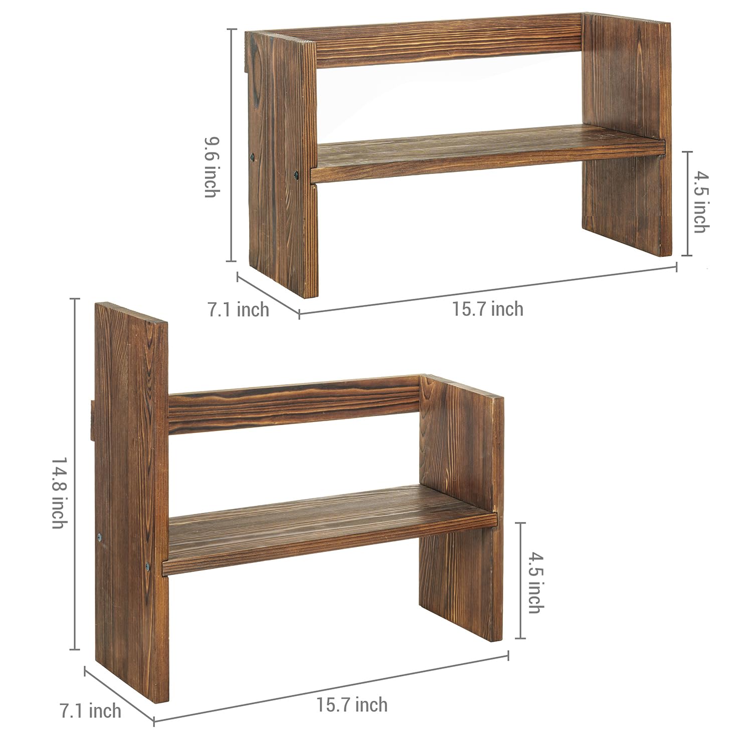 MyGift Adjustable Desktop Shelf - Rustic Solid Wood Stackable Bookshelf Organizer for Home & Office - Multi-Level Storage Rack for Books, Decor & Office Supplies - Perfect for Desk Organization & Space Saving