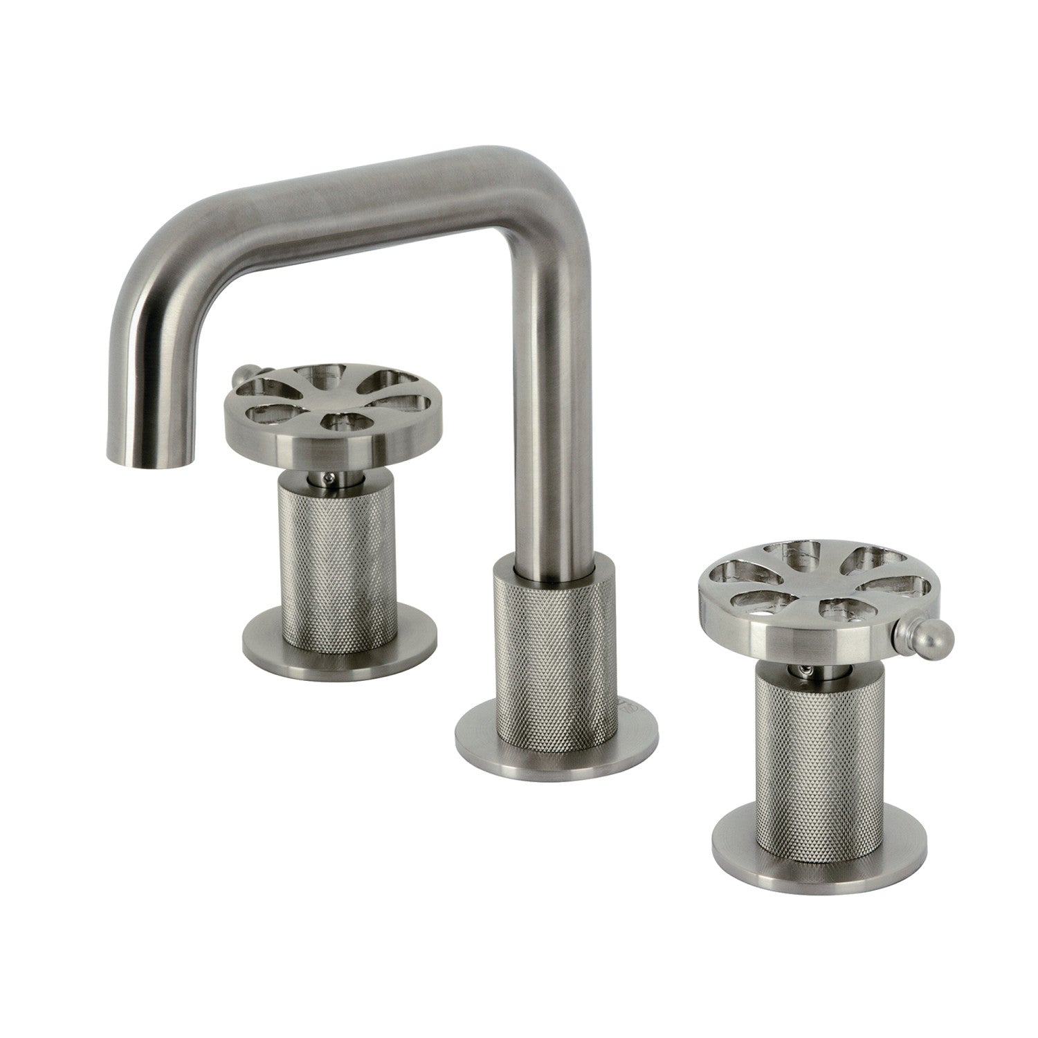 Belknap KS1418RX Brushed Nickel Widespread Bathroom Faucet - 3 Hole Deck Mount with Push Pop-Up Drain - Perfect for Modern Bathroom Vanities and Powder Rooms