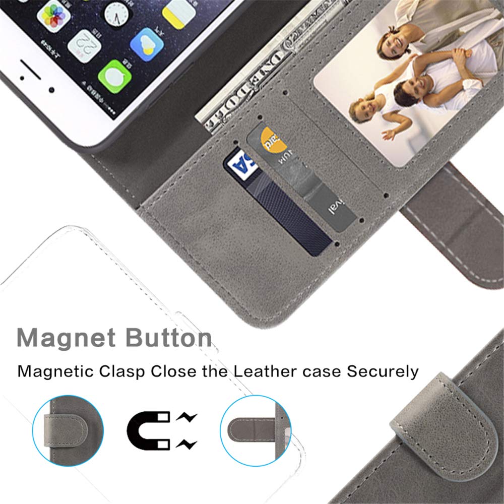 Premium Leather Wallet Case for Vivo Y20/Y20i - Slim Flip Cover with Card Slots & Magnetic Closure | Soft TPU Back | Grey | Perfect for Business & Travel Use