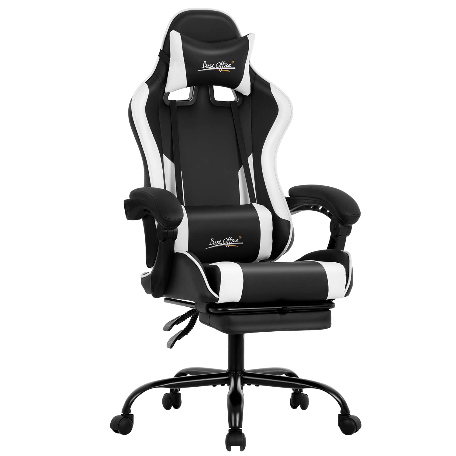 Ergonomic Gaming Chair with Lumbar Support & Headrest - Adjustable PC Gamer Chair with Footrest, Armrests & Swivel Base - Comfortable Office Desk Chair for Esports & Home Workstation (White) - Perfect for Long Gaming Sessions & Remote Work