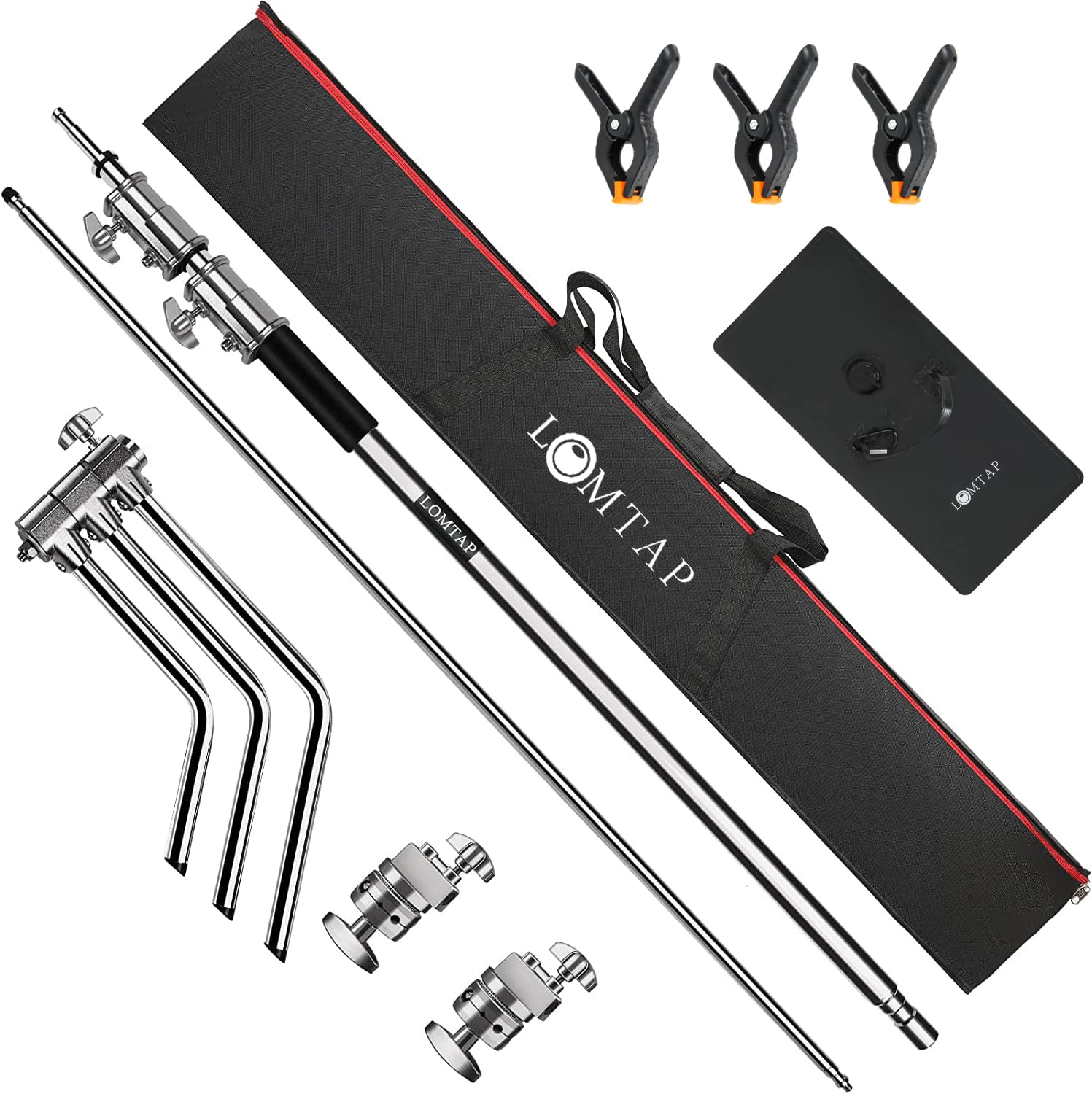 LOMTAP Heavy Duty C Stand Light Stand Kit - 10.8ft Stainless Steel Photography Stand with Boom Arm, Adjustable Base & Sandbag for Studio Lighting, Softbox, Reflector - Perfect for Professional Photography, Videography, and Film Production
