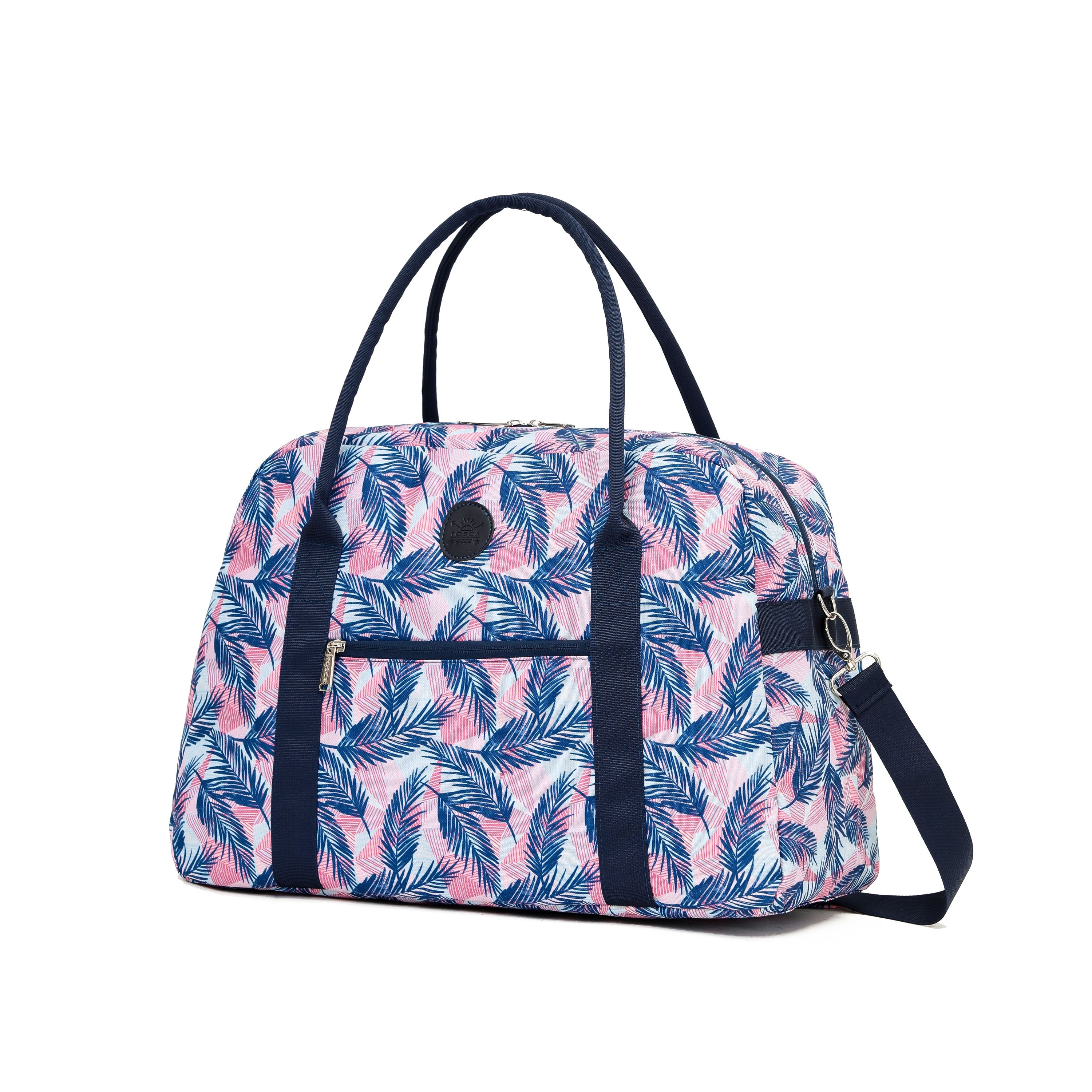 Tosca TCA935 Fashion Tote Duffle Bag for Women - Coral Ferns Print, Stylish Travel Gym Bag for Work, Beach & Weekend Getaways