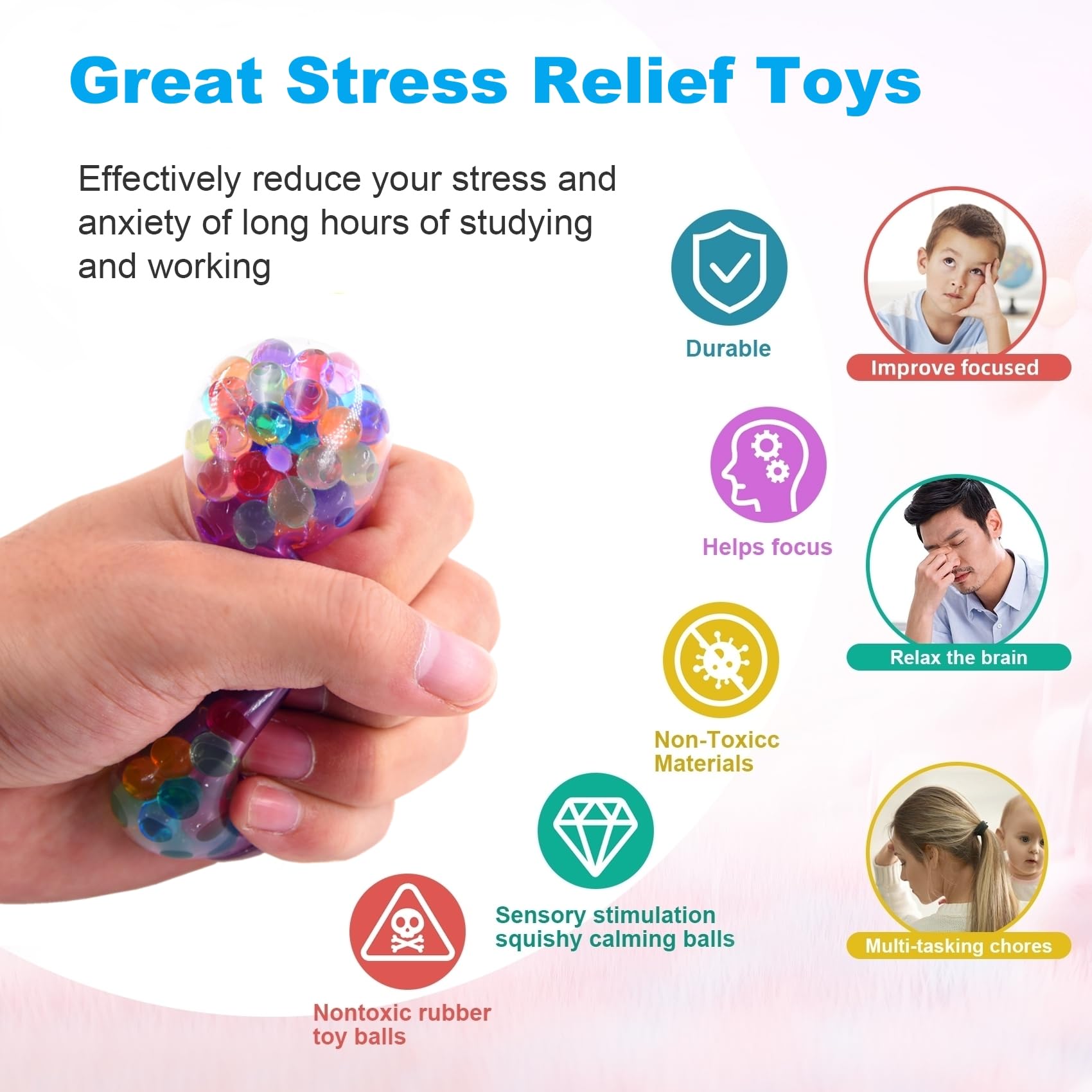 8 Pack Easter Eggs Stress Balls Fidget Toys - 8 Colors Squishy Squeeze Ball for Anxiety Relief, Party Favors & Easter Basket Stuffers - Perfect for Kids Gifts, Classroom Rewards and Office Stress Relief