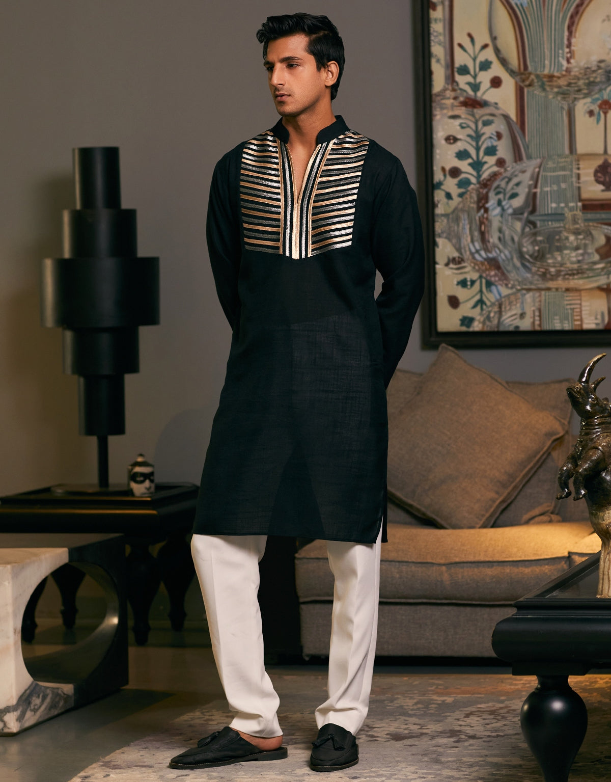 Elegant Black Georgette Metallic Kurta Set for Women | Stylish Indian Ethnic Wear | Perfect for Festivals, Weddings & Special Occasions