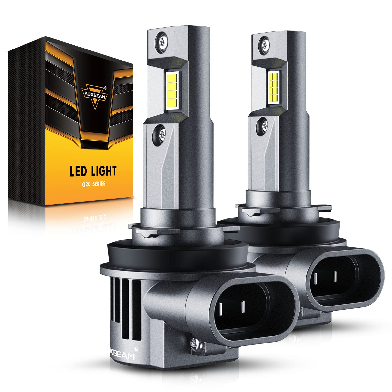 Auxbeam Q20 Series H11 H9 H8 H16JP LED Headlight Bulbs - 22000LM Super Bright 600% Brighter, CANBUS Ready, 55000Hrs Lifespan, Wireless Plug & Play (Pack of 2) - Perfect for Night Driving & Off-Road Adventures