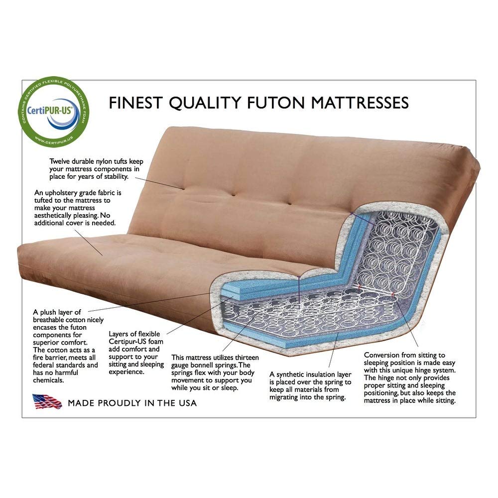 Eldorado Full Size Futon Sofa Bed with Espresso Finish Frame & Coil Mattress - Black Mattress with Storage Drawers | Perfect for Small Spaces, Guest Rooms & Apartments
