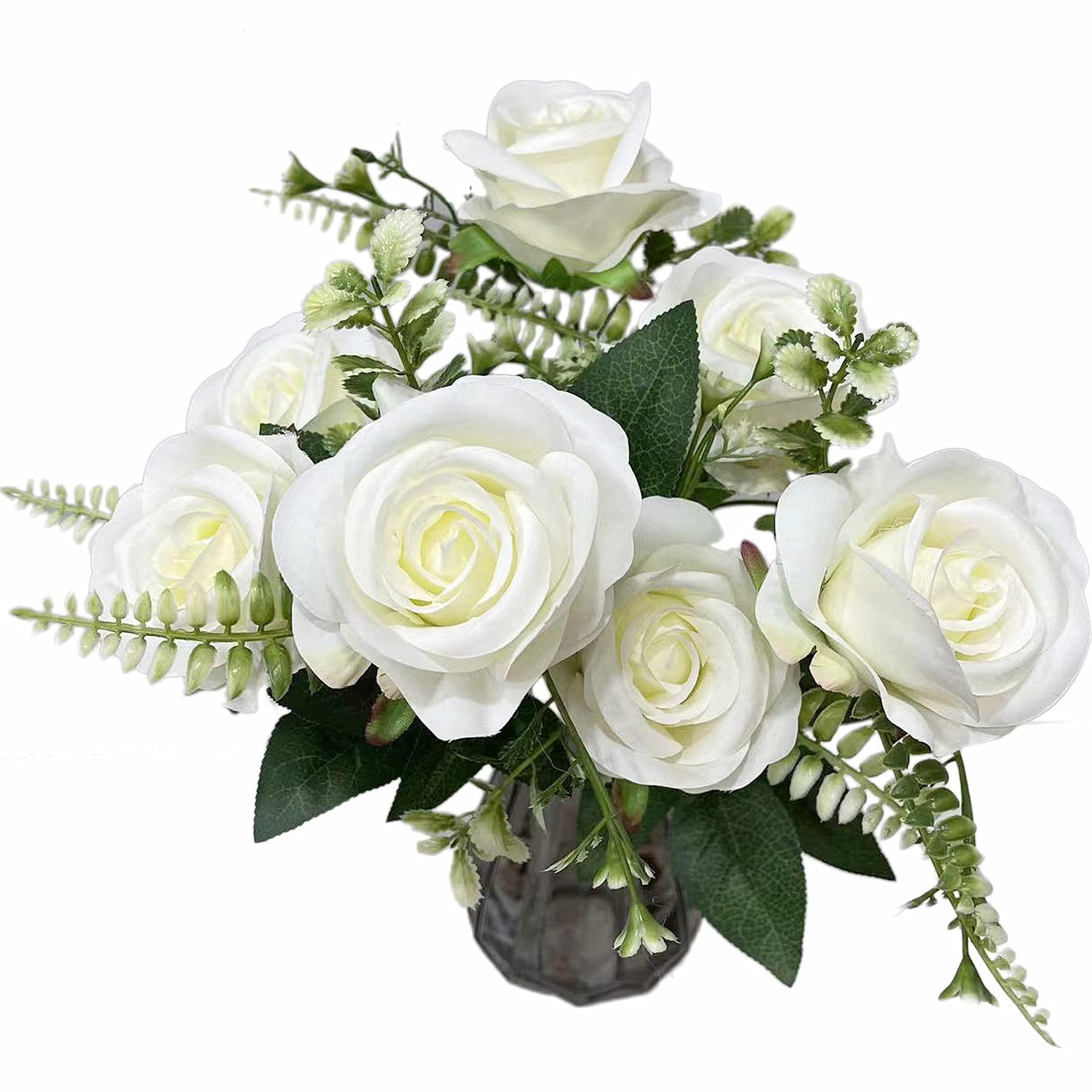 UKELER 2 Bunches Ivory White Artificial Silk Rose Flowers Bouquet - Elegant Home Decor for Wedding, Party, Festival & DIY Floral Arrangements