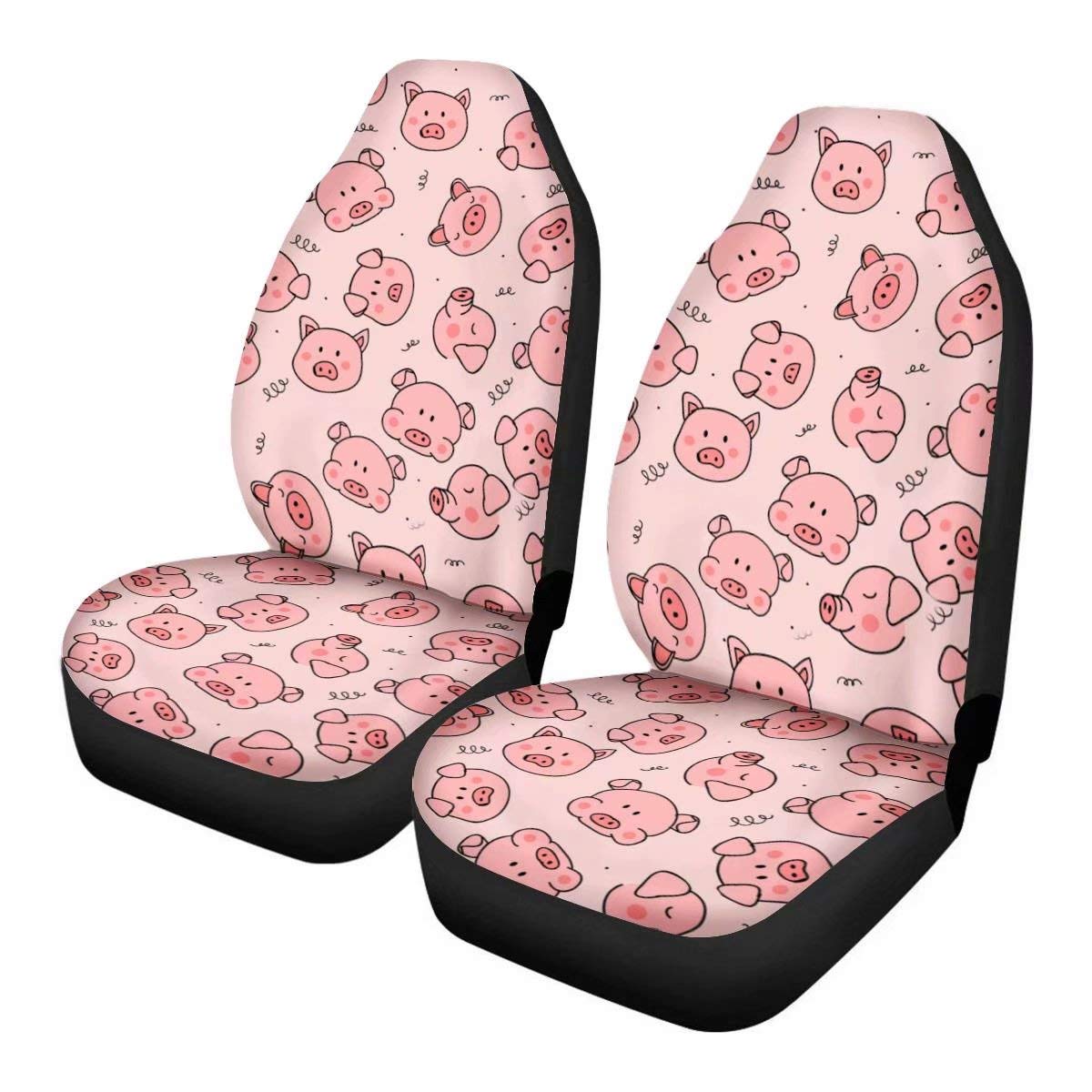 Pensura Pink Cute Piggy Universal Car Seat Covers - Front Bucket Seat Protectors for Women & Girls - Fits Car, Truck, SUV - Soft Interior Accessories for Comfort & Style - Perfect for Daily Commute, Road Trips & Gift Giving