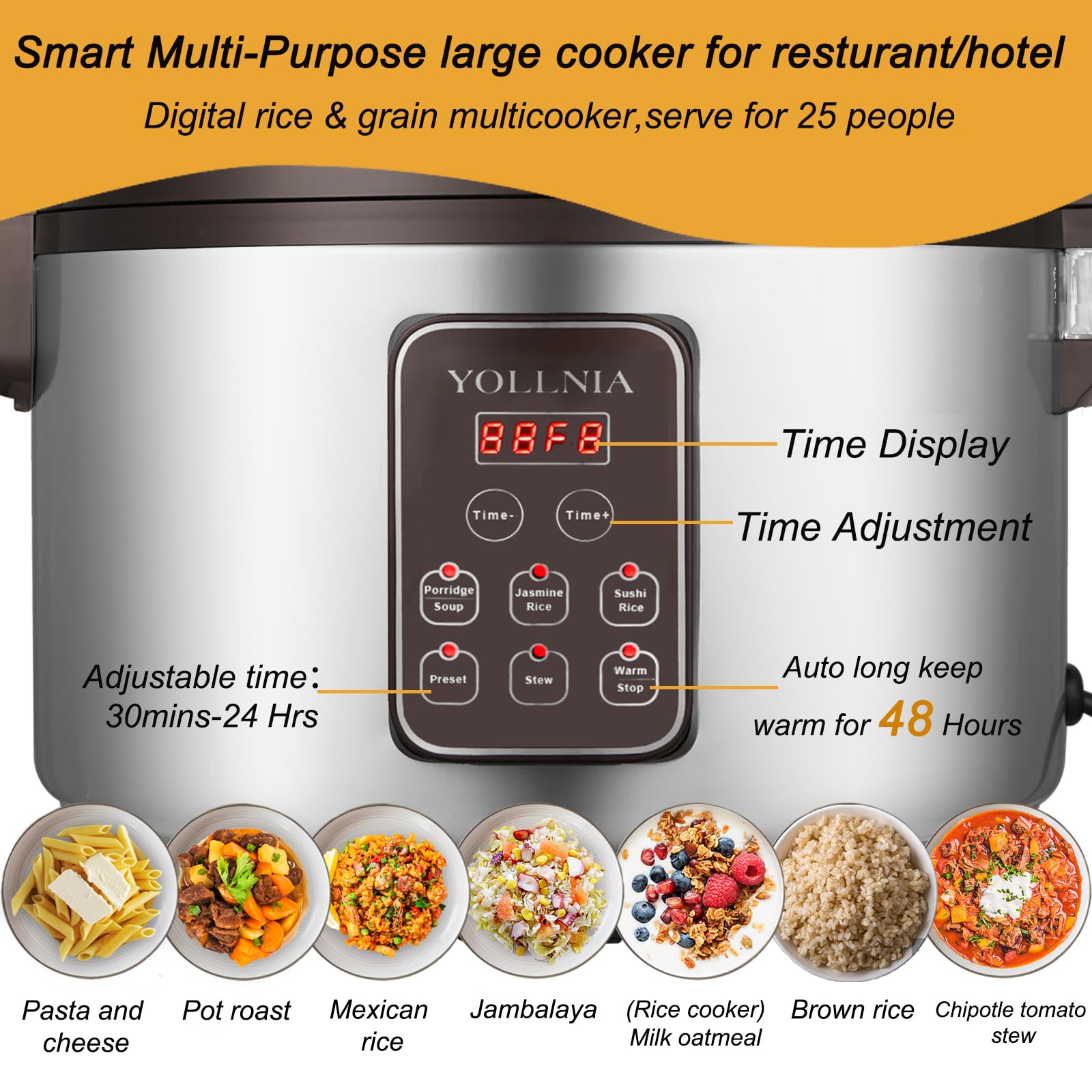 13.8QT Commercial Large Rice Cooker & Food Warmer - 65 Cups Capacity, 1350W Multi-Function Electric Sushi Rice Cooker with LED Display & Timer Setting (30 Min-24 Hrs Smart Preset) - Perfect for Restaurants, Catering & Large Family Gatherings