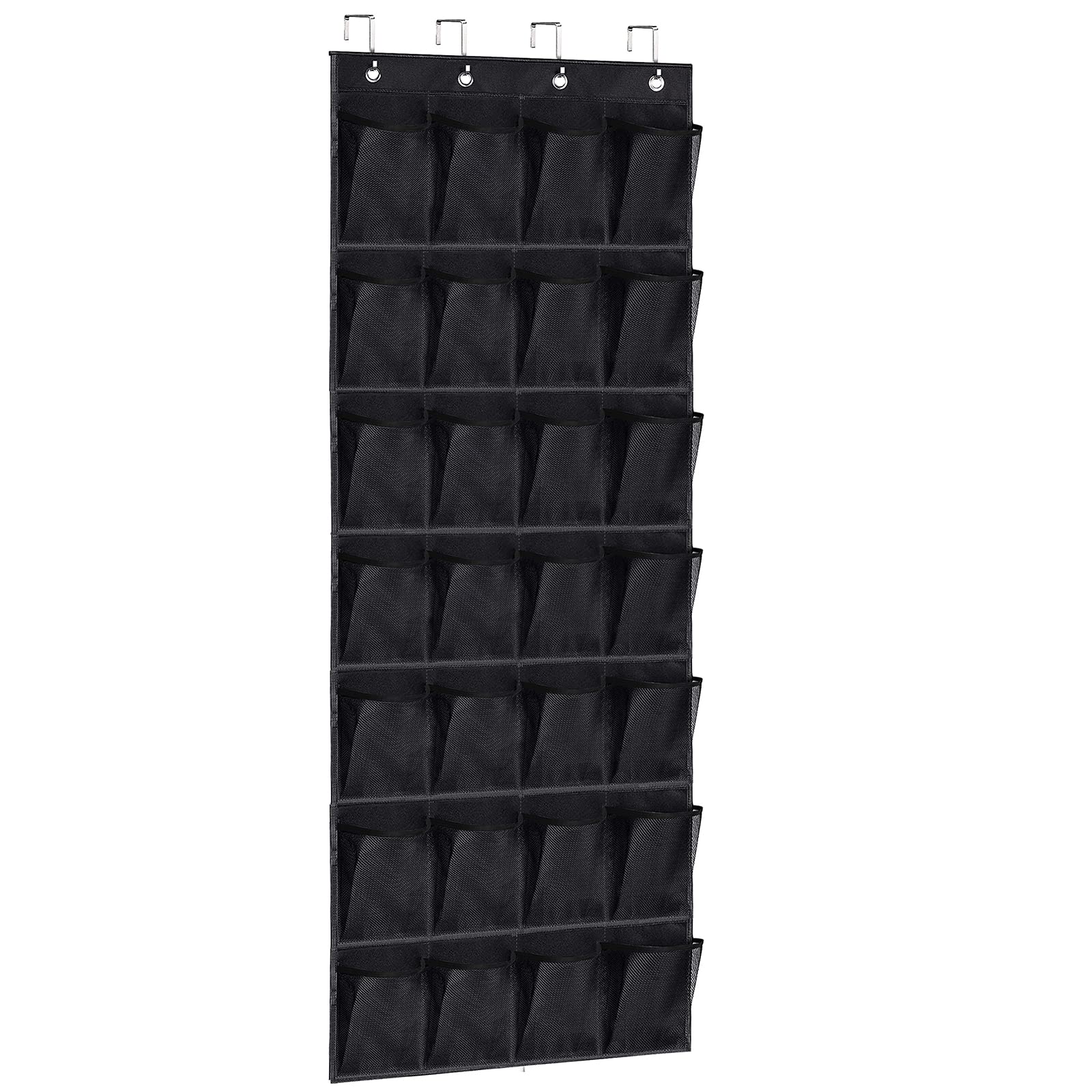 Over Door Shoe Organizer with 28 Extra Large Mesh Pockets - Space Saving Hanging Shoe Rack for Closet, Bedroom & Entryway Organization (Black)