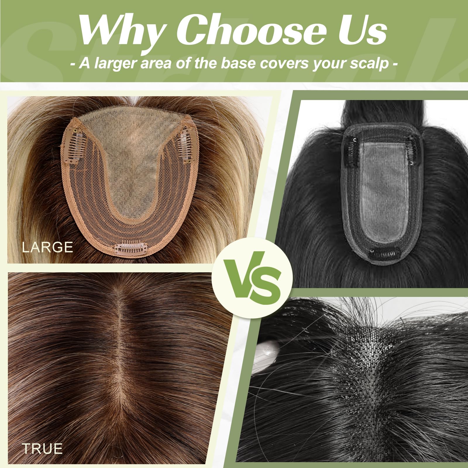 Starluck 14 Inch Real Human Hair Toppers for Women with Bangs - 5