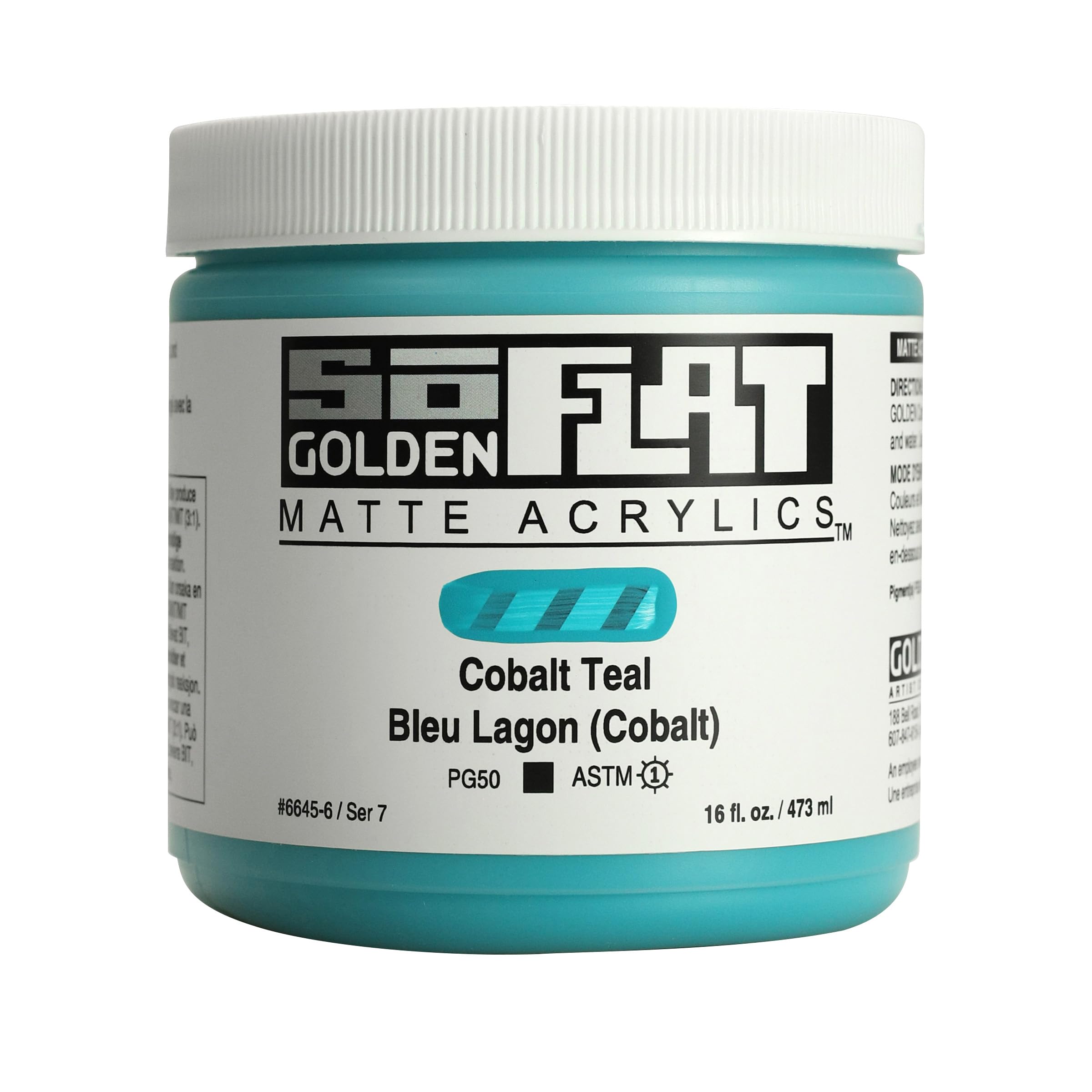 GOLDEN SoFlat Matte Acrylic Paint - Cobalt Teal (16 fl. oz Jar) | Professional Opaque Acrylics for Canvas Painting & DIY Art Projects
