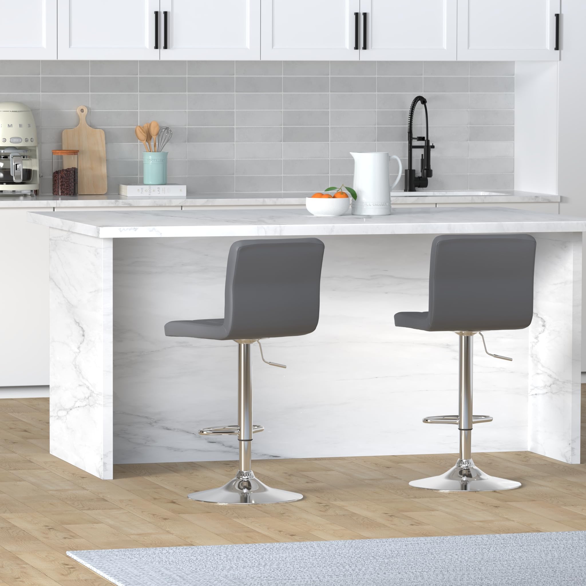 Modern Adjustable Swivel Bar Stools Set of 2 with Back - Leopard Print Grey Counter Height Stools for Kitchen Island, Bar, or Breakfast Nook