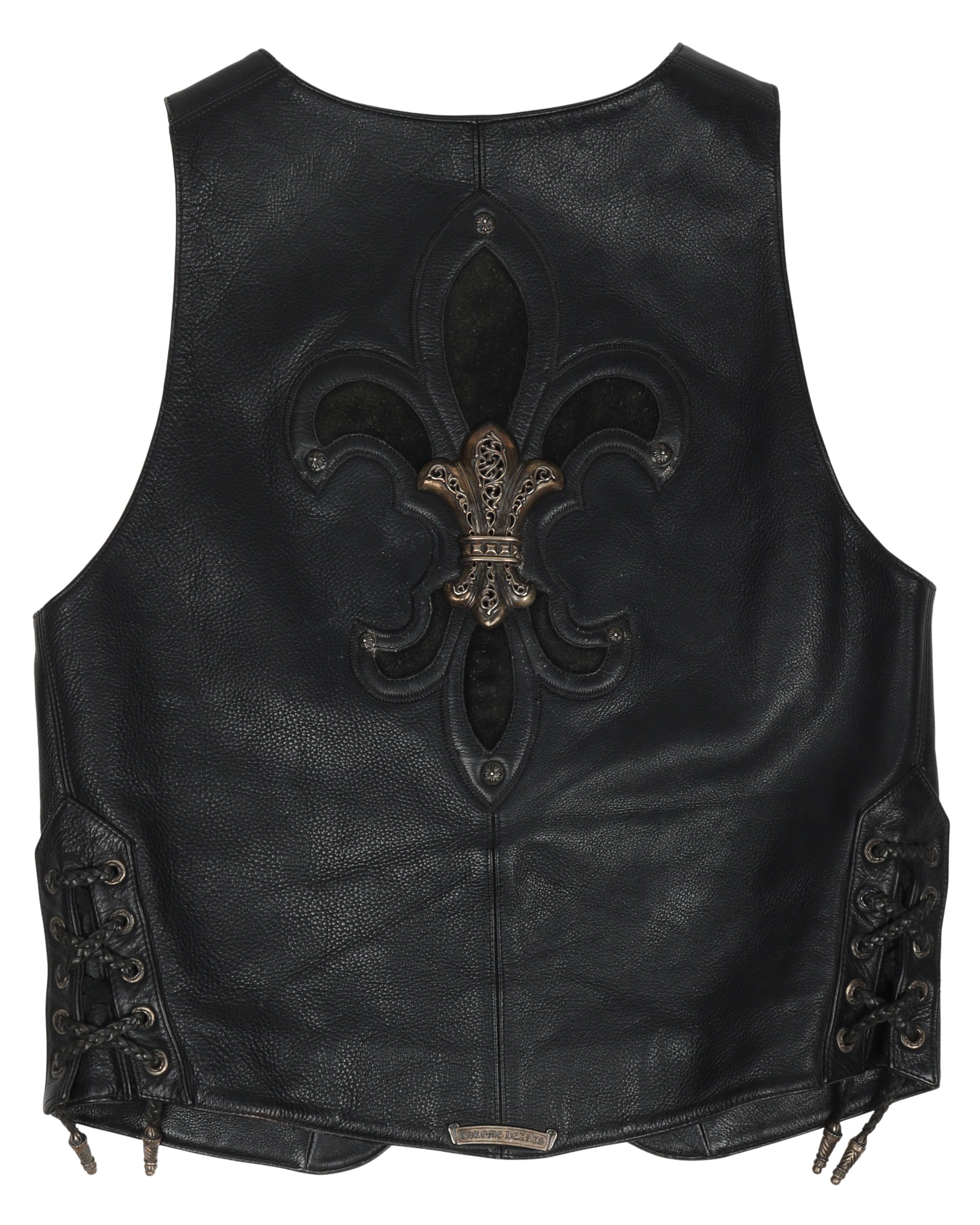 Vintage 1990s Silver Fleur Cross Leather Vest for Women - Gothic Punk Fashion, Biker Jacket Alternative - Perfect for Concerts, Halloween & Retro Outfits