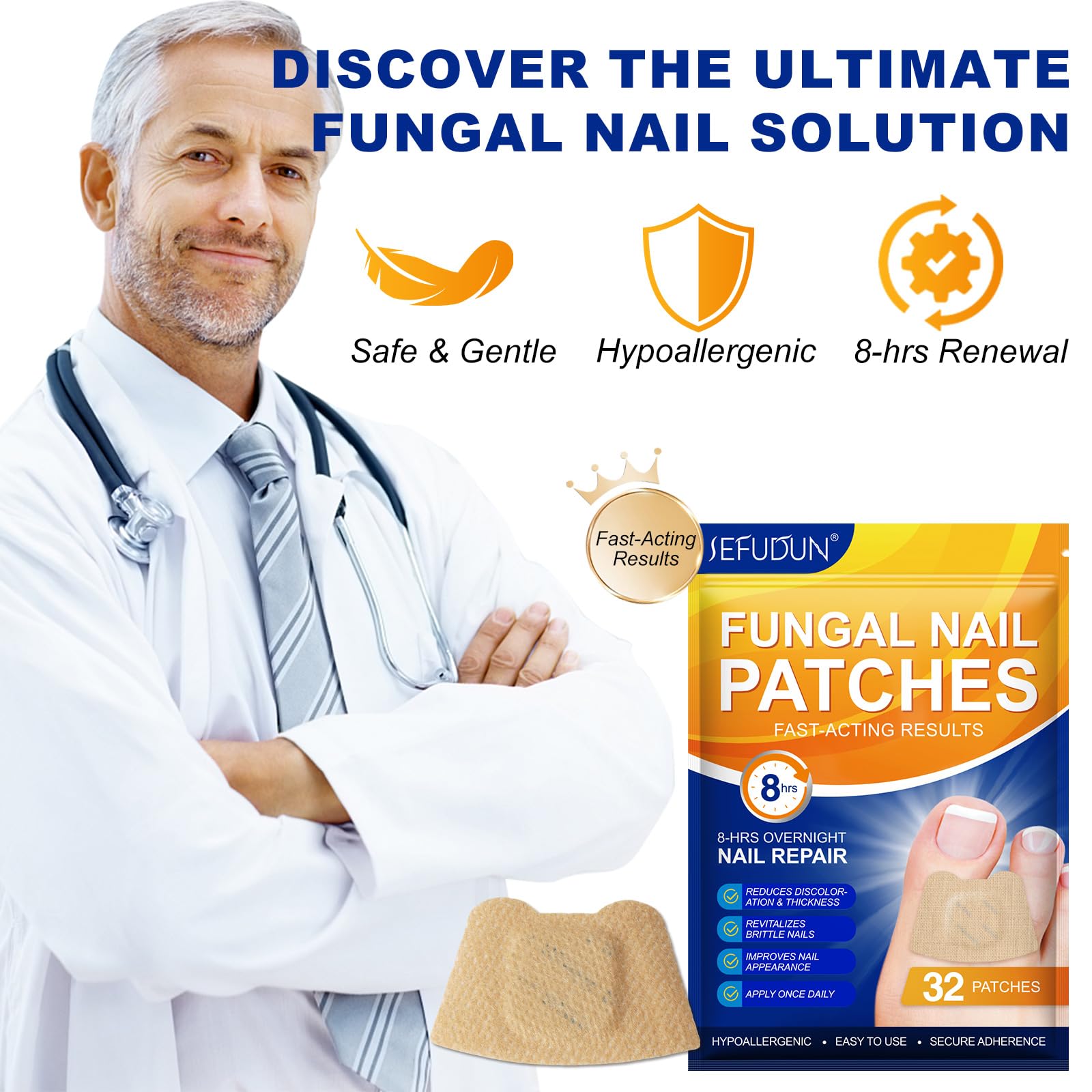 Toenail Fungus Treatment - 8 Hour Overnight Renewal Fungal Nail Patches (32 Count) - Effective Solution for Toenail Fungus Infection & Nail Repair - Perfect for Nighttime Use While Sleeping