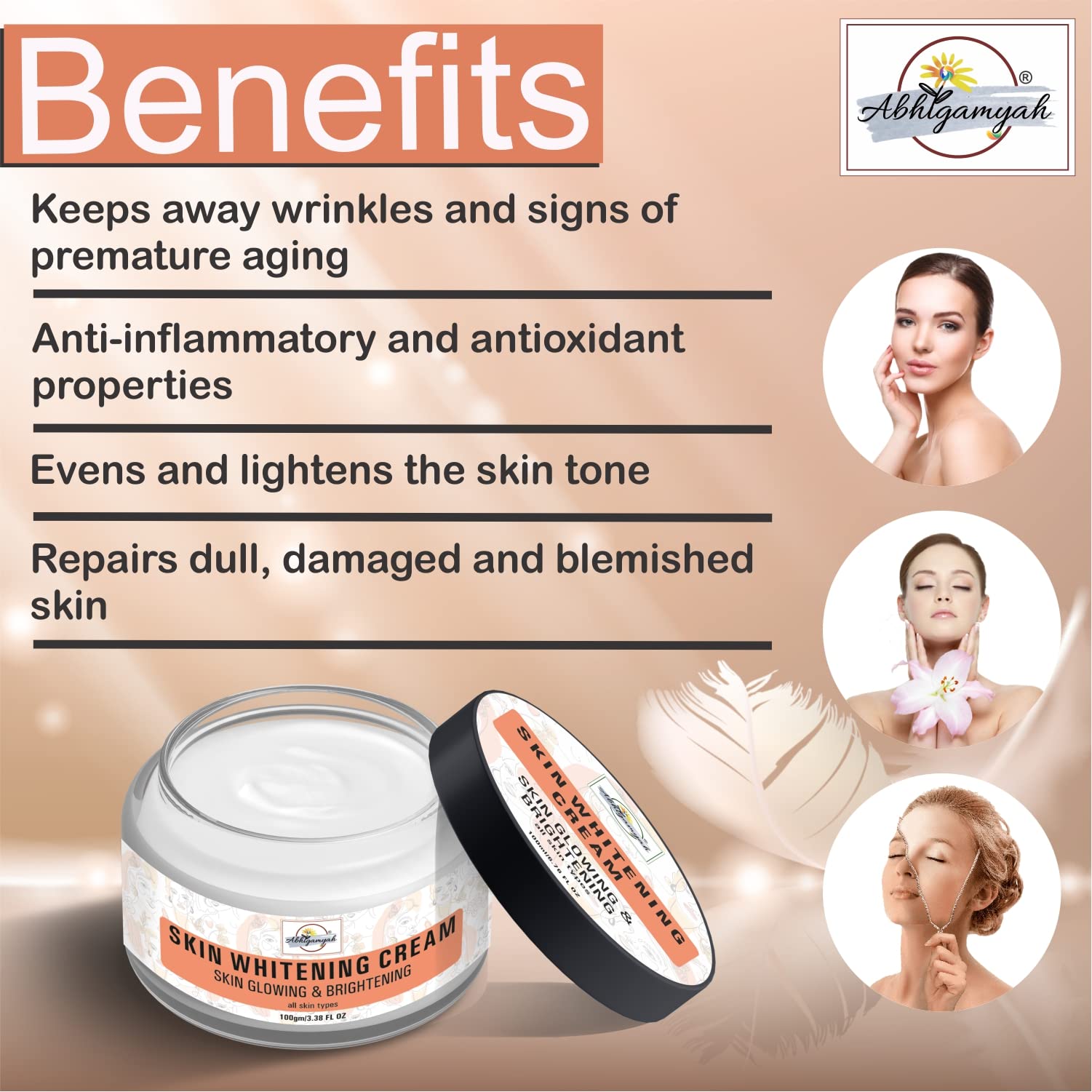 ABHIGAMYAH Skin Whitening & Brightening Face Cream for All Skin Types - Pack of 2 (100g Each) | Dark Spot Reducer, Even Skin Tone | Daily Moisturizer for Face & Neck