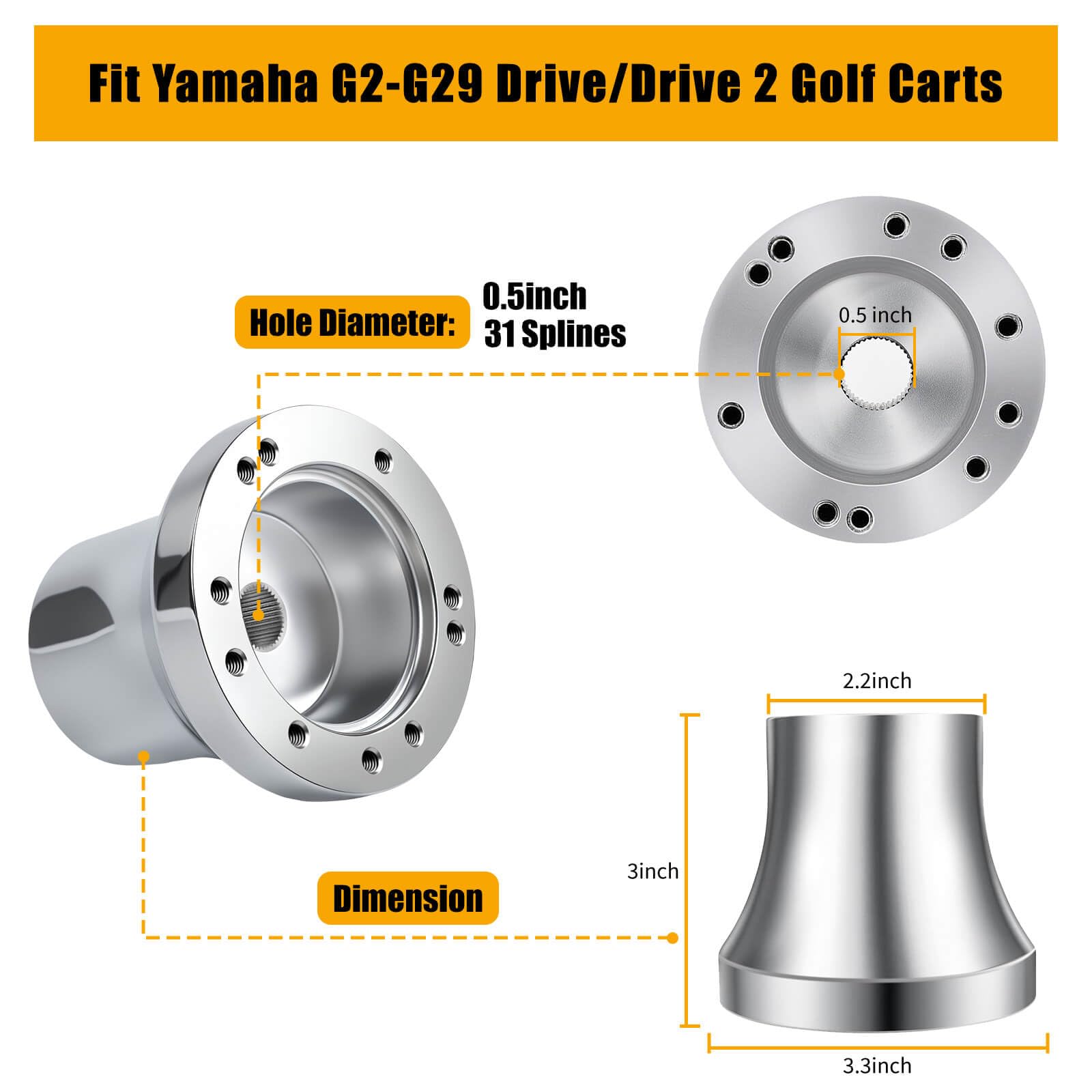 Yamaha G2-G29 Drive/Drive 2 Golf Cart Steering Wheel Adapter Hub - 5/6 Hole Universal Fit for Golf Cart Accessories | Perfect for Upgrading & Customizing Your Golf Cart Steering System