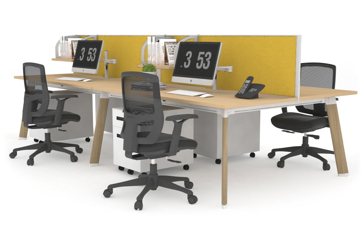 4-Person Workstation with Wood Imprint Frame - 1800L x 700W Office Desk for Team Collaboration & Productivity | Perfect for Open Office Spaces & Coworking Environments