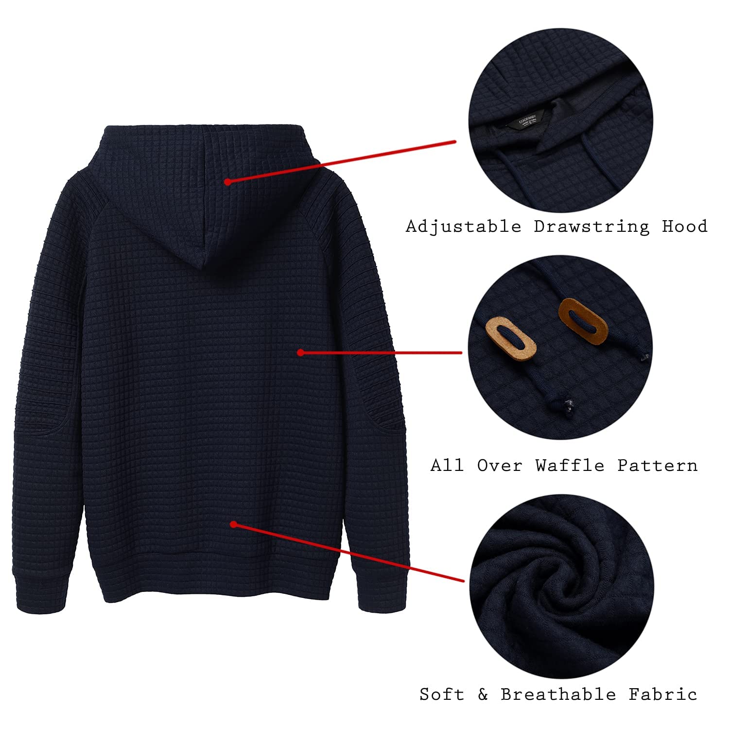 COOFANDY Men's Casual Pullover Hoodie - Long Sleeve Waffle Knit Sweatshirt with Kangaroo Pocket & Drawstring Hood | Perfect for Outdoor Activities, Lounge Wear & Street Style Fashion