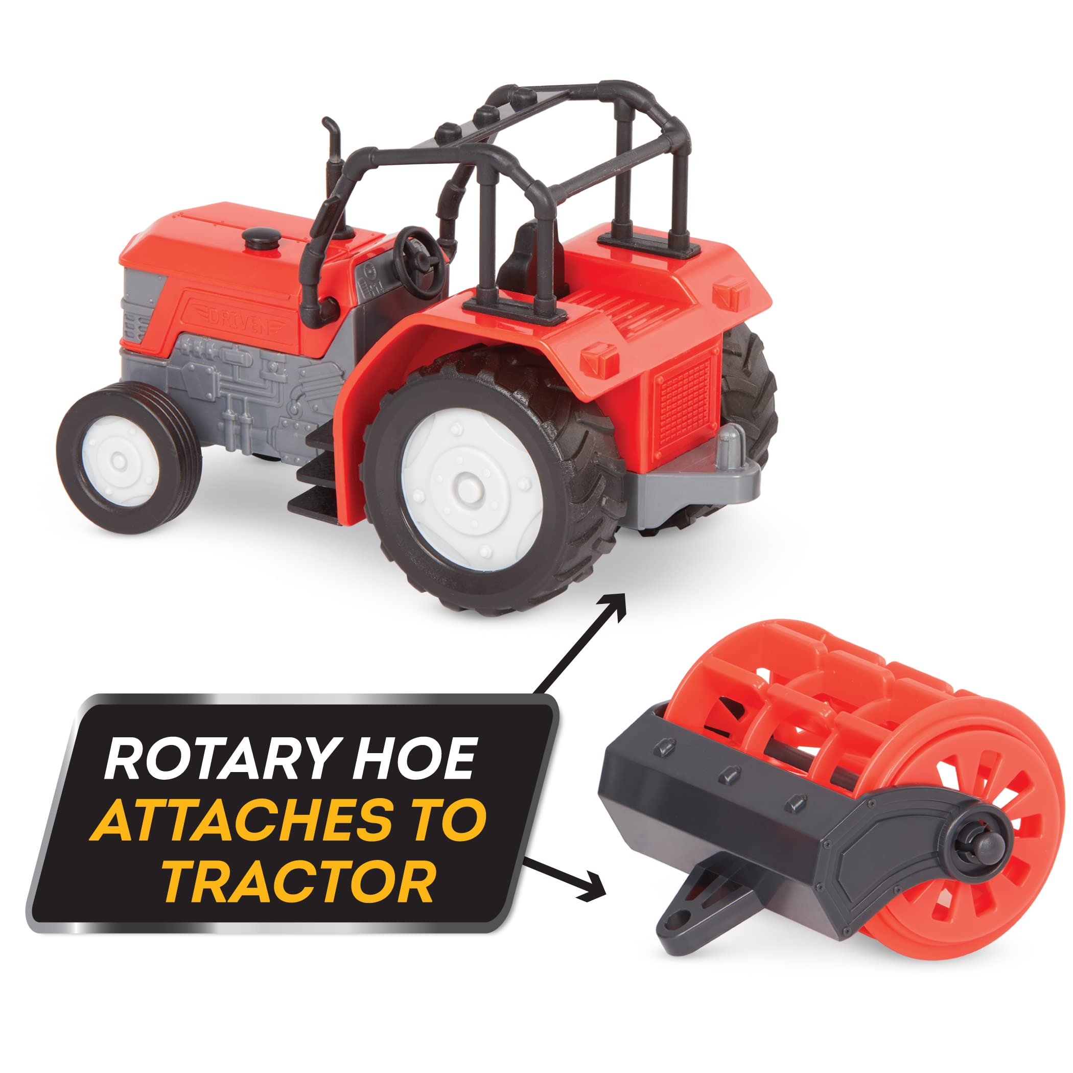 Realistic Farm Tractor Toy with Detachable Rotary Hoe & Engine Sounds - Light-Up Headlights & Interactive Features - Educational Vehicle Toys for 3+ Year Old Kids - Batteries Included - Perfect for Pretend Play, Farm-Themed Learning & Outdoor Adventures