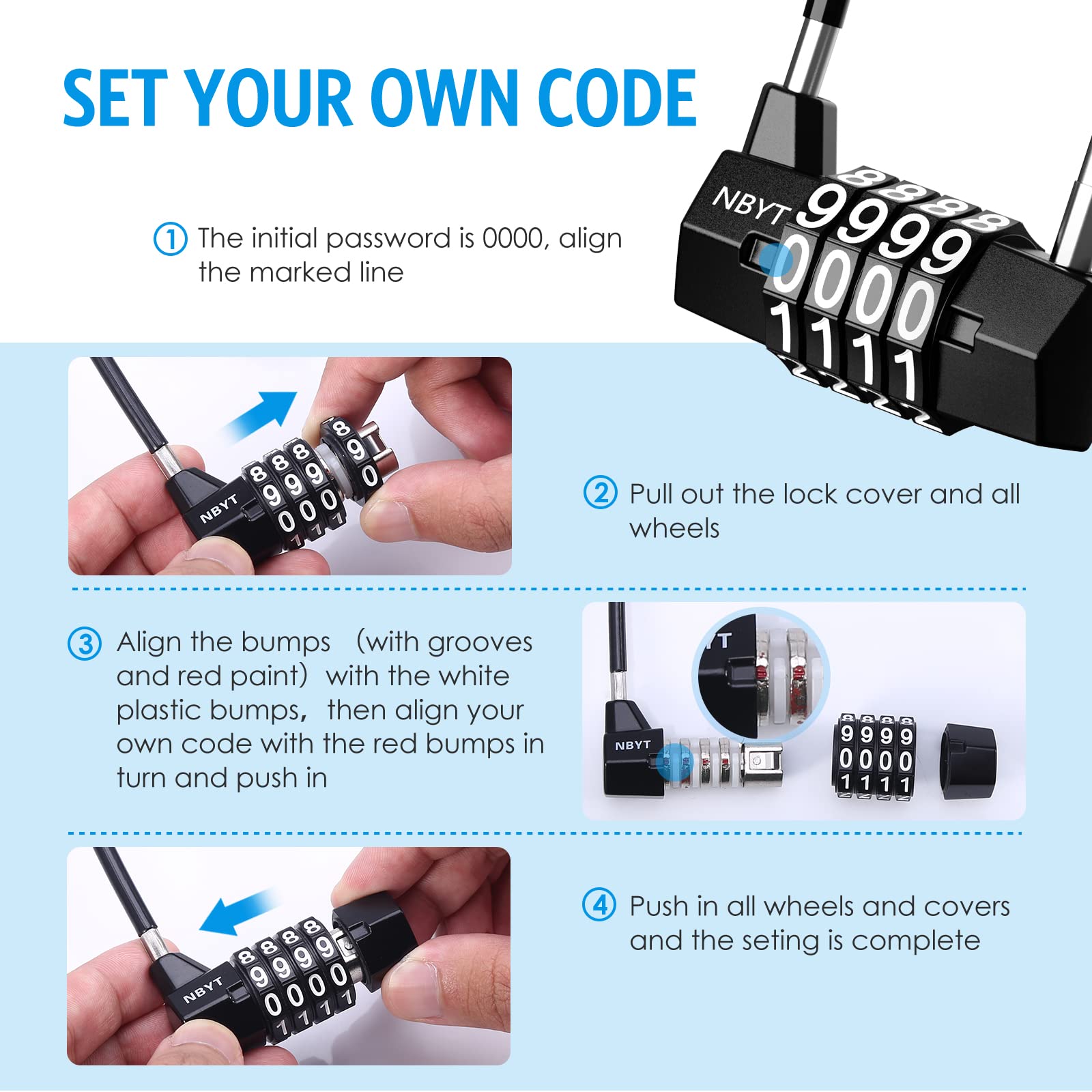 Waterproof 4-Digit Resettable Combination Padlock with 3.5