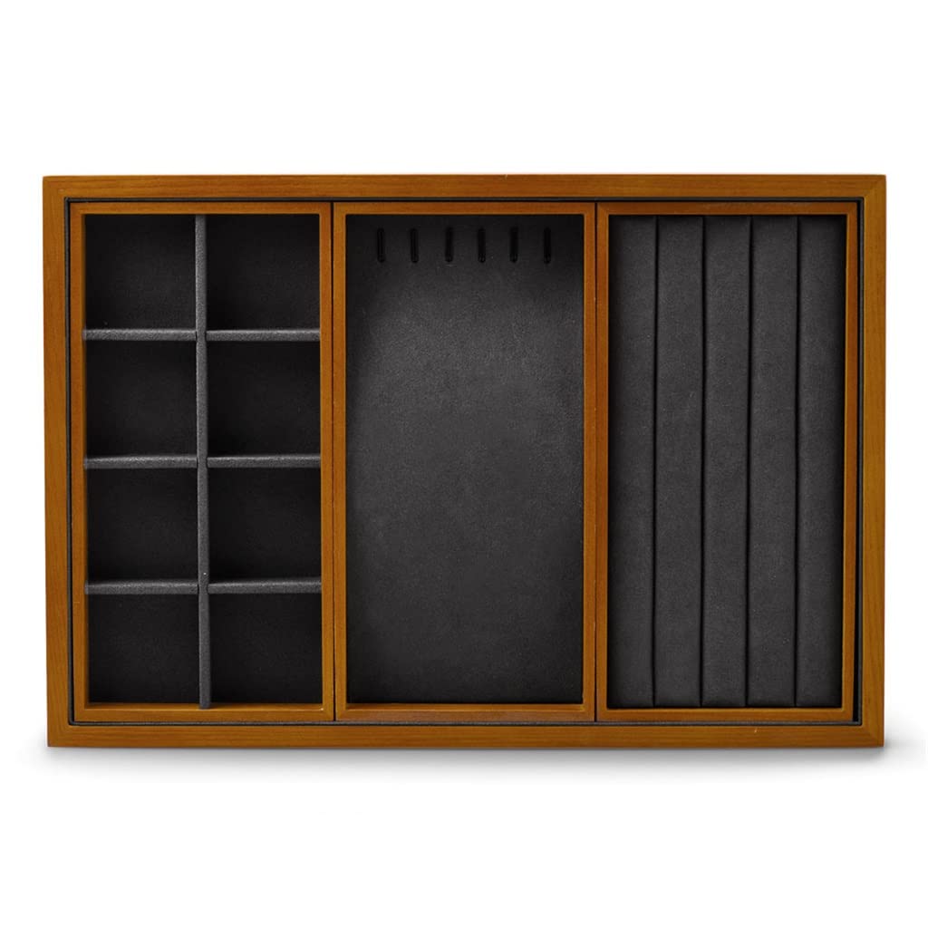 3 in 1 Multifunction Jewelry Organizer Tray - Black Jewelry Storage Box with Drawer for Earrings, Rings & Necklaces | Perfect for Bedroom Vanity, Dresser & Travel Accessory Organization