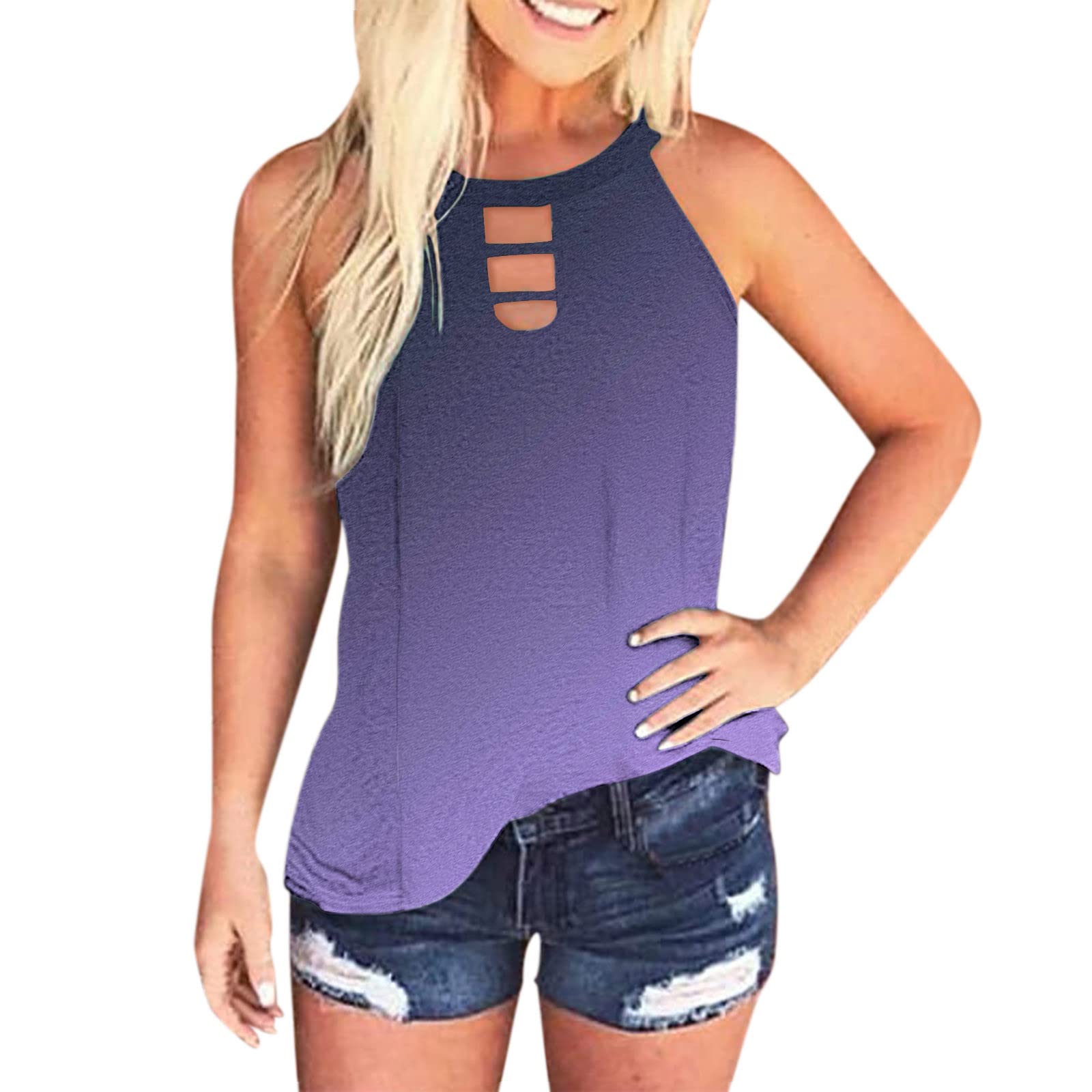 Women's Summer Casual Sleeveless Halter Hollow Out Cami Tank Top - Breathable Beach Shirt with Cut Out Design for Women | Perfect for Vacation, Pool Party & Outdoor Activities