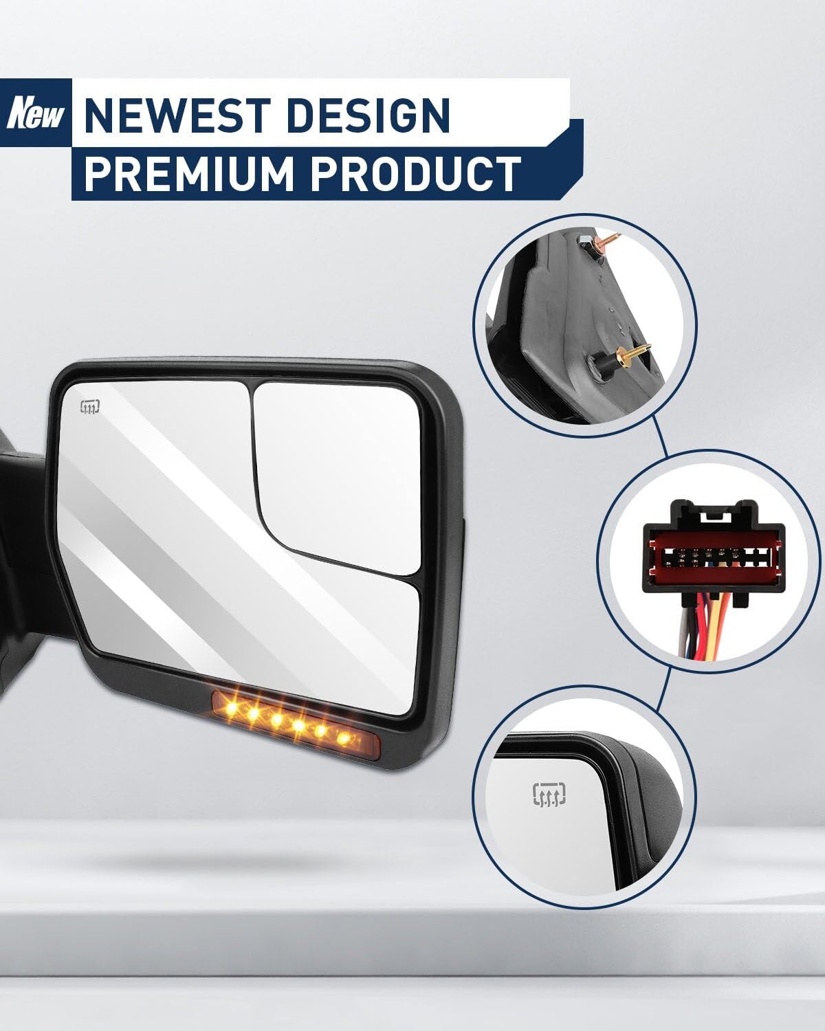 ECCPP Power Heated Towing Mirrors with Turn Signal Lights - Compatible with 2004-2014 Ford F-150 | Enhanced Rear View for Safe Towing & Trailering