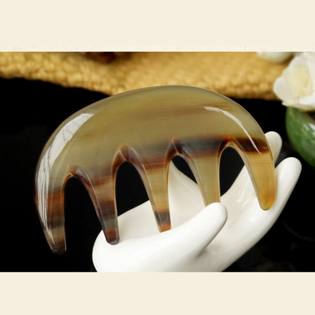 Lurrose Handmade Ox Horn Wide Tooth Comb - Anti-Static Hair Grooming Tool for Women & Men - Natural Hair Detangler for Wet/Dry Hair - Perfect for Home, Travel & Salon Use (5-Tooth Thin Comb)