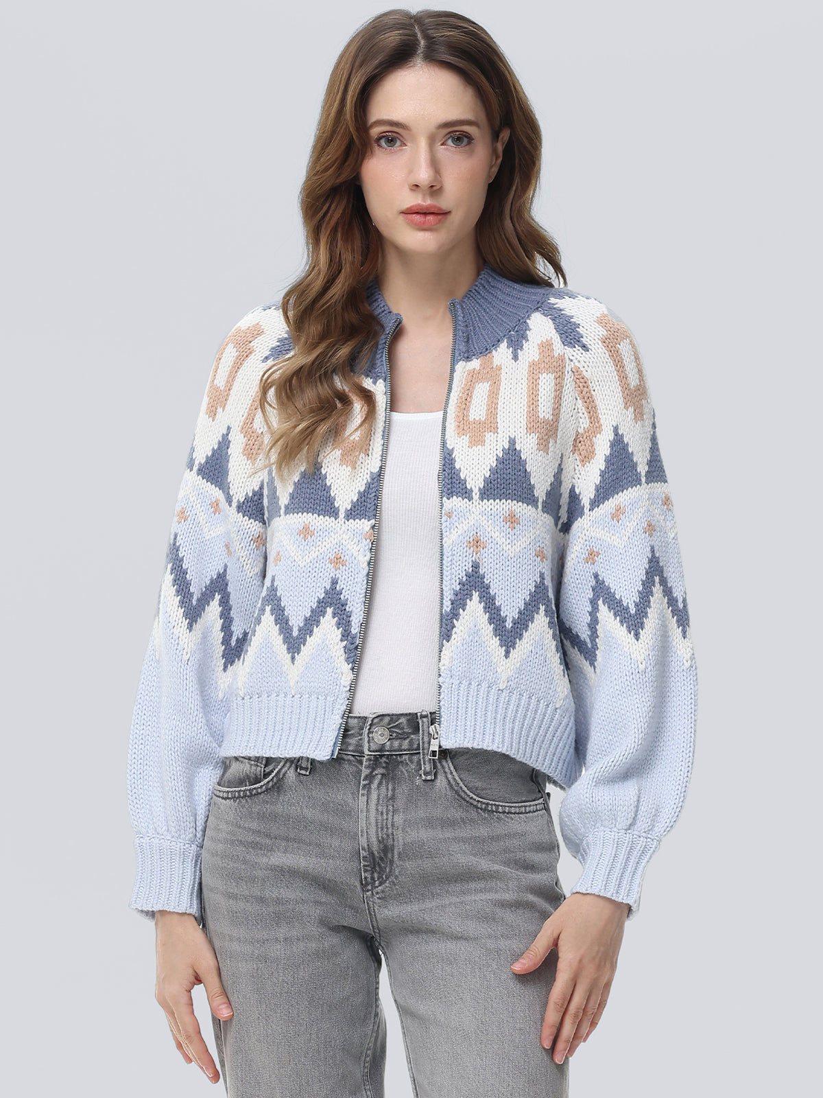 Victoria's Fair Isle Sweater Bomber Jacket - Women's Knitted Winter Coat with Nordic Patterns | Perfect for Christmas, Holiday Outfits & Casual Winter Wear