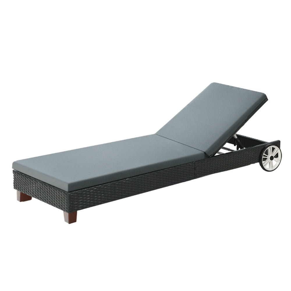 Cassidy Wicker Sun Lounge Chair with Cushion - Black Outdoor Patio Furniture for Poolside, Garden & Backyard Relaxation