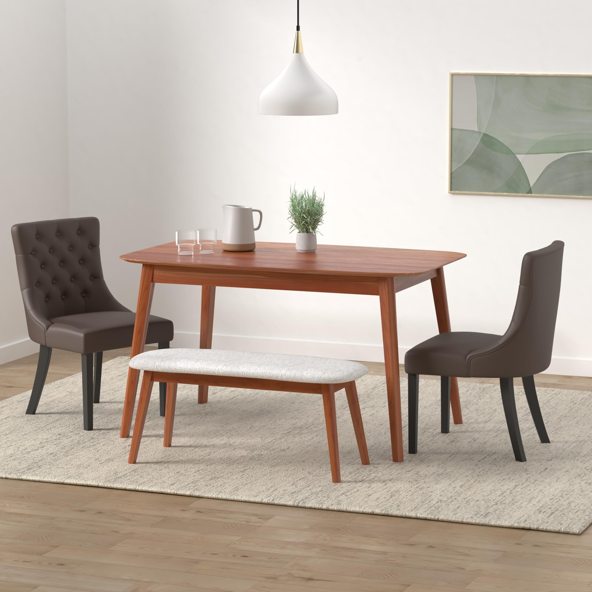 CHITA Farmhouse Tufted Dining Chairs Set of 2 - Modern Upholstered Faux Leather High Back Kitchen Chairs in Chocolate Brown - Perfect for Dining Room, Breakfast Nook or Home Office