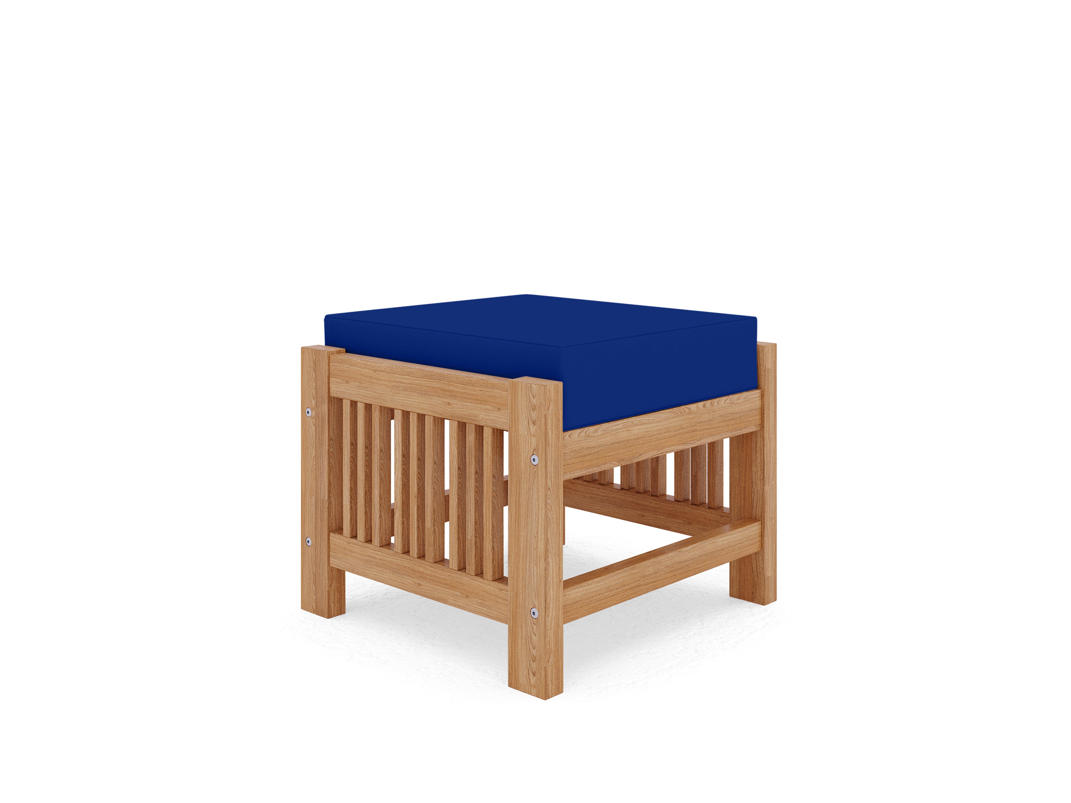 Sylvie Teak Outdoor Ottoman with Sunbrella True Blue Cushion - Waterproof & Durable Patio Furniture for Poolside, Garden, and Deck Relaxation