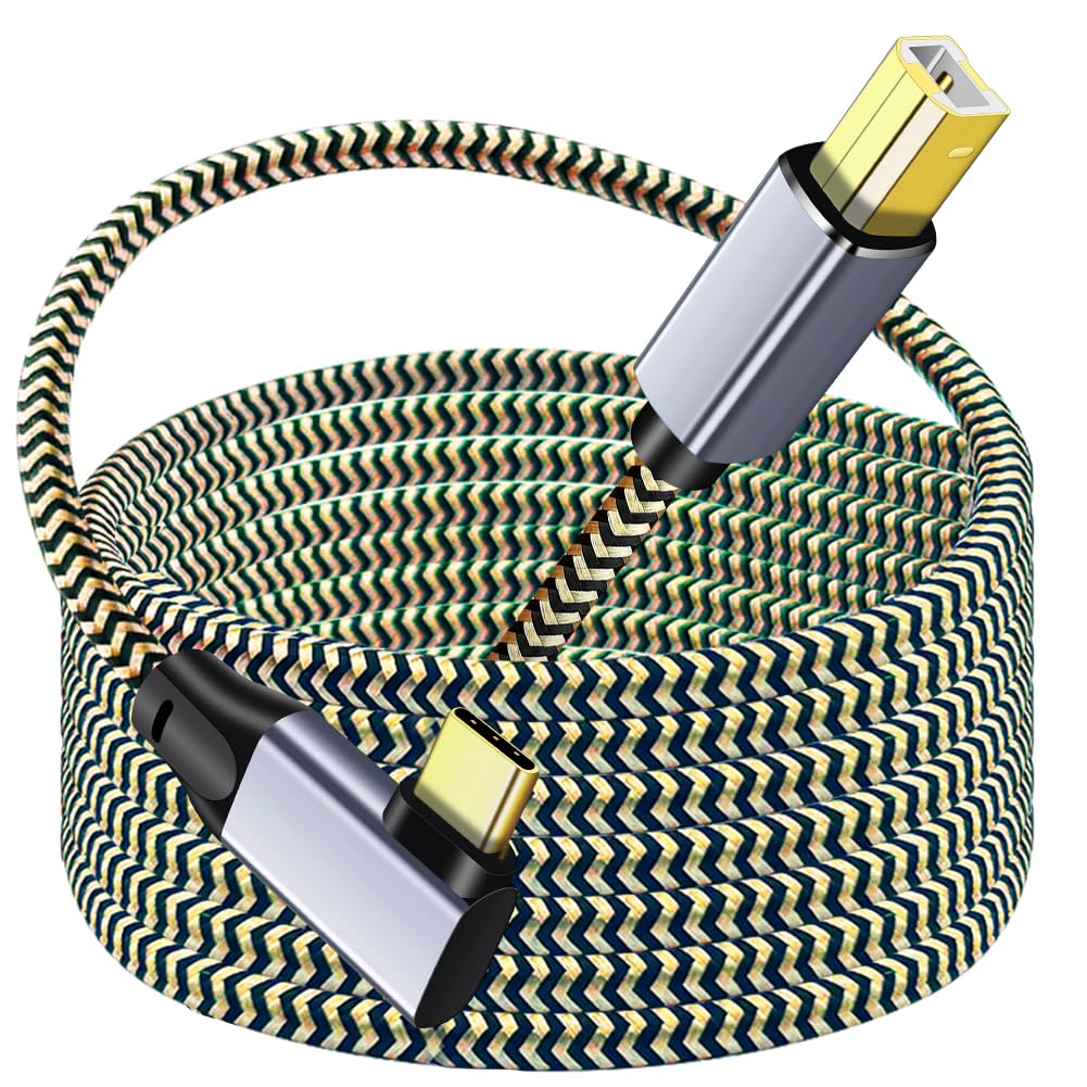 Durable Nylon Braided Right Angle USB C to USB B Printer Cable 0.5M - Compatible with MacBook Pro, Lexmark Printers, Scanners & Type-C Devices - Perfect for Home Office & Workspace Connectivity
