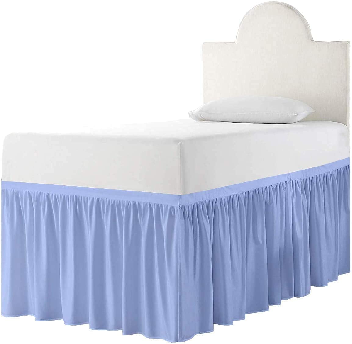 Light Blue Ruffled Bed Skirt for Twin XL Dorm Beds - 36 Inch Drop with 3-Sided Fabric Coverage | Perfect for College Dorm Rooms & Small Space Decor