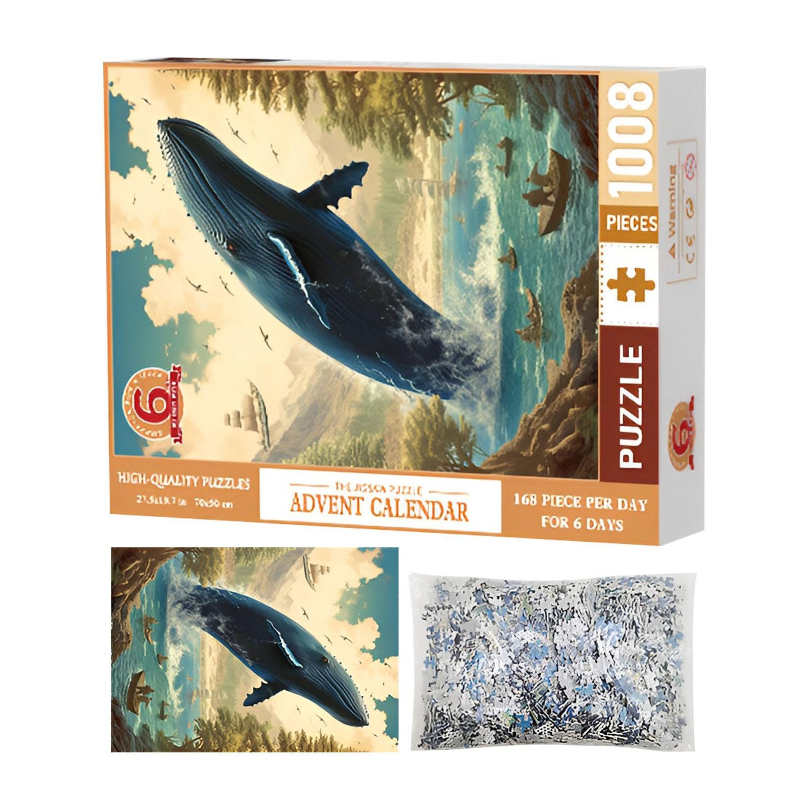 2024 Blue Whales Advent Calendar Puzzle – 6-Day Christmas Puzzle for Kids – Vintage Advent Calendar Puzzle for Boys & Girls – Perfect for Holiday Countdown & Family Fun