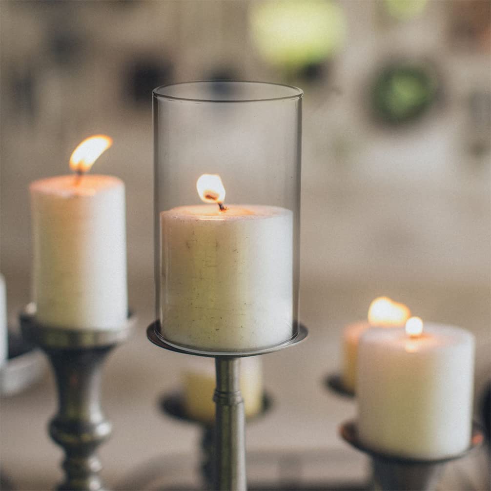 2-Pack Clear Borosilicate Glass Chimney Candle Holders - Open Ended Cylinder Tube Shade (15x8cm) Windproof for Tea Lights & Pillar Candles - Perfect for Weddings, Dining Tables & Outdoor Decor