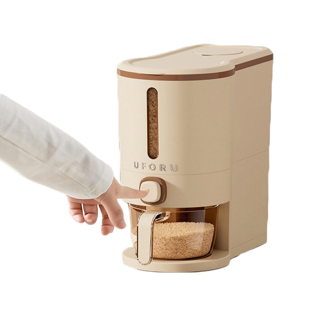 25 Lbs Large Rice Dispenser with Measuring Cup & Lid - Dry Food Storage Container for Cereal, Soybean, Corn - Perfect for Kitchen Pantry Organization & Bulk Food Storage