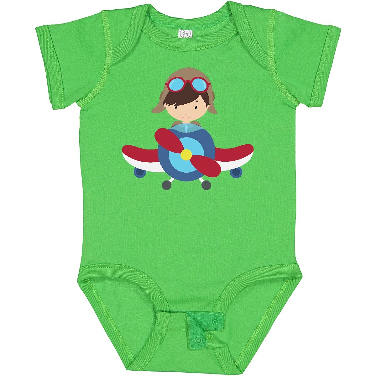 Inktastic Pilot Boy Airplane Design Brown Hair Baby Bodysuit - Cute Aviation Themed Outfit for Infants & Toddlers | Perfect for Air Travel, First Birthday & Photo Shoots
