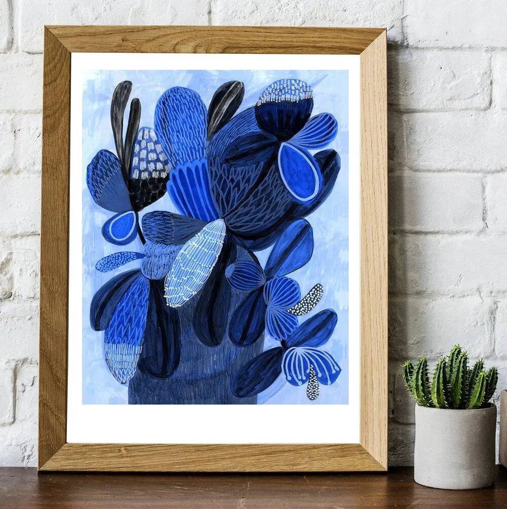 Wild Blue Bunch Abstract Art Print - Modern Wall Decor for Living Room, Bedroom & Office - Perfect for Home & Office Decor