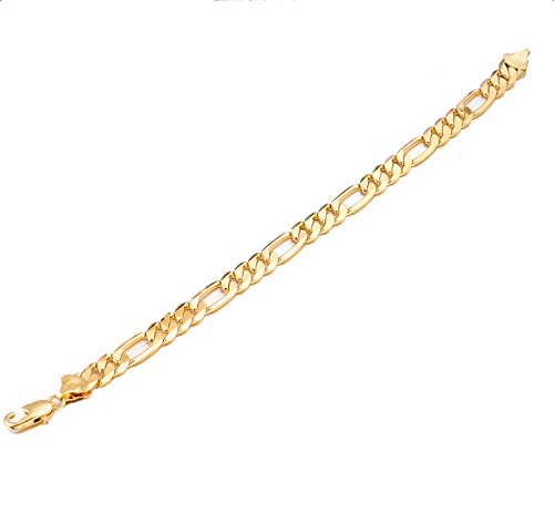 18K Gold Plated Men's Figaro Link Chain Bracelet - Durable & Stylish Jewelry for Men - Adjustable Sizing - Perfect for Gifts, Weddings, Business & Casual Wear