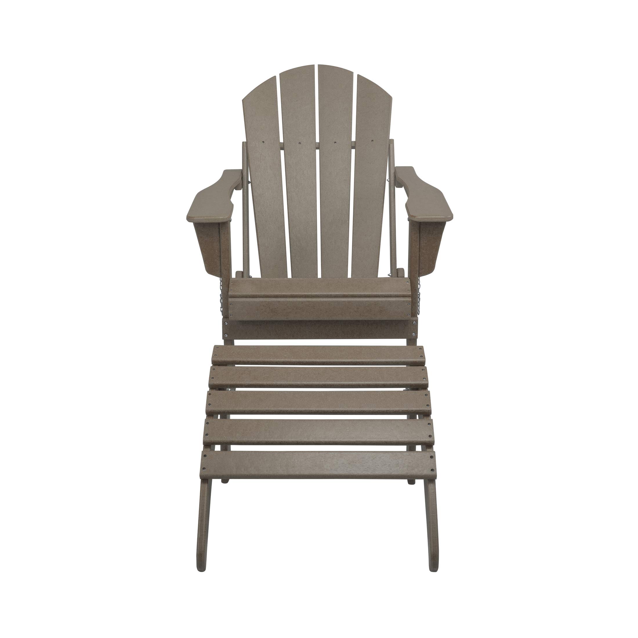 WO Home Furniture 2-Piece Adirondack Chair and Ottoman Set - Classic Outdoor Patio Furniture in Weathered Wood Finish - Perfect for Backyard, Garden, Deck and Poolside Relaxation